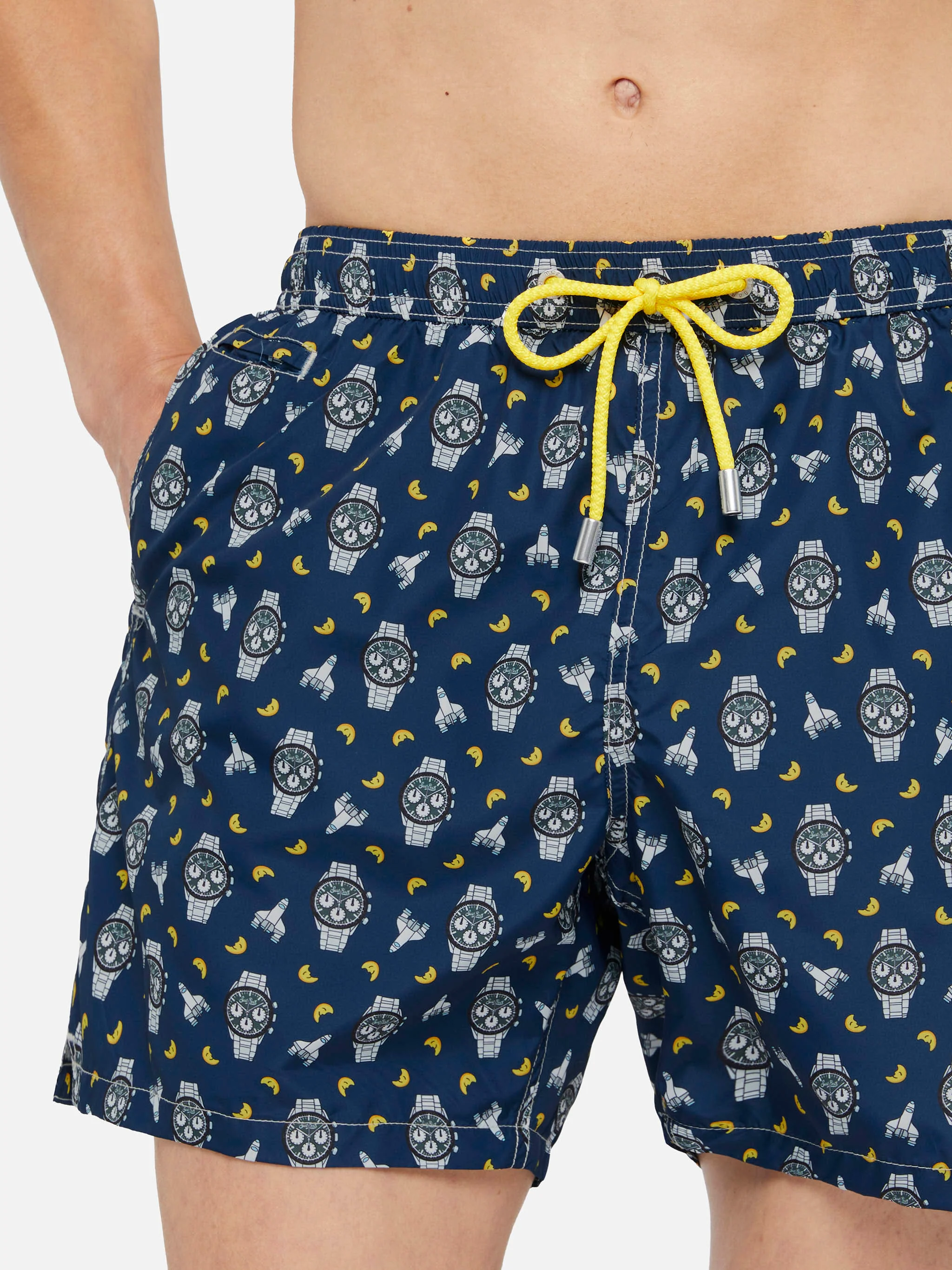 Lightweight fabric swim shorts Lighting with watch and moon print - Image 4