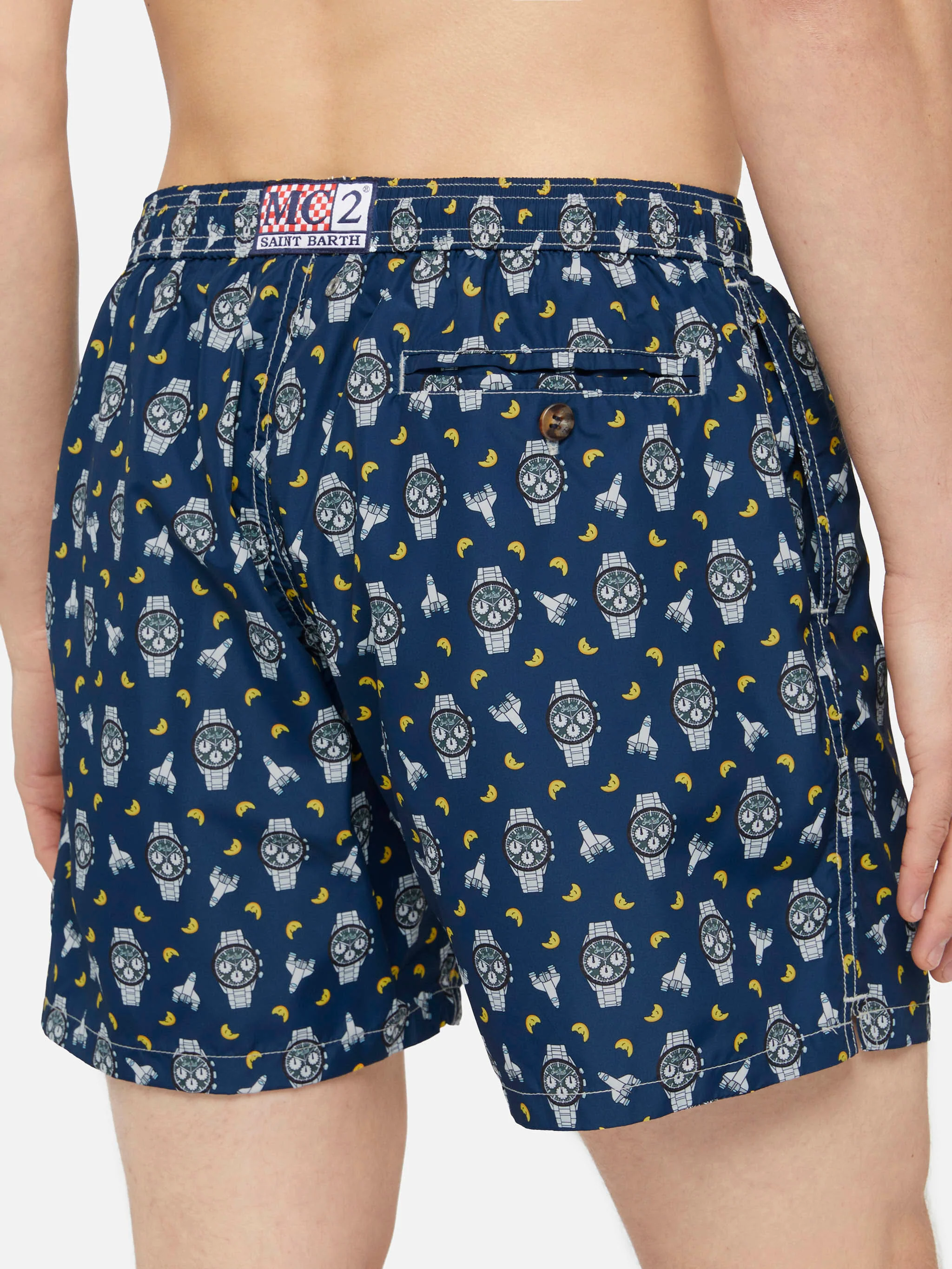Lightweight fabric swim shorts Lighting with watch and moon print - Image 6