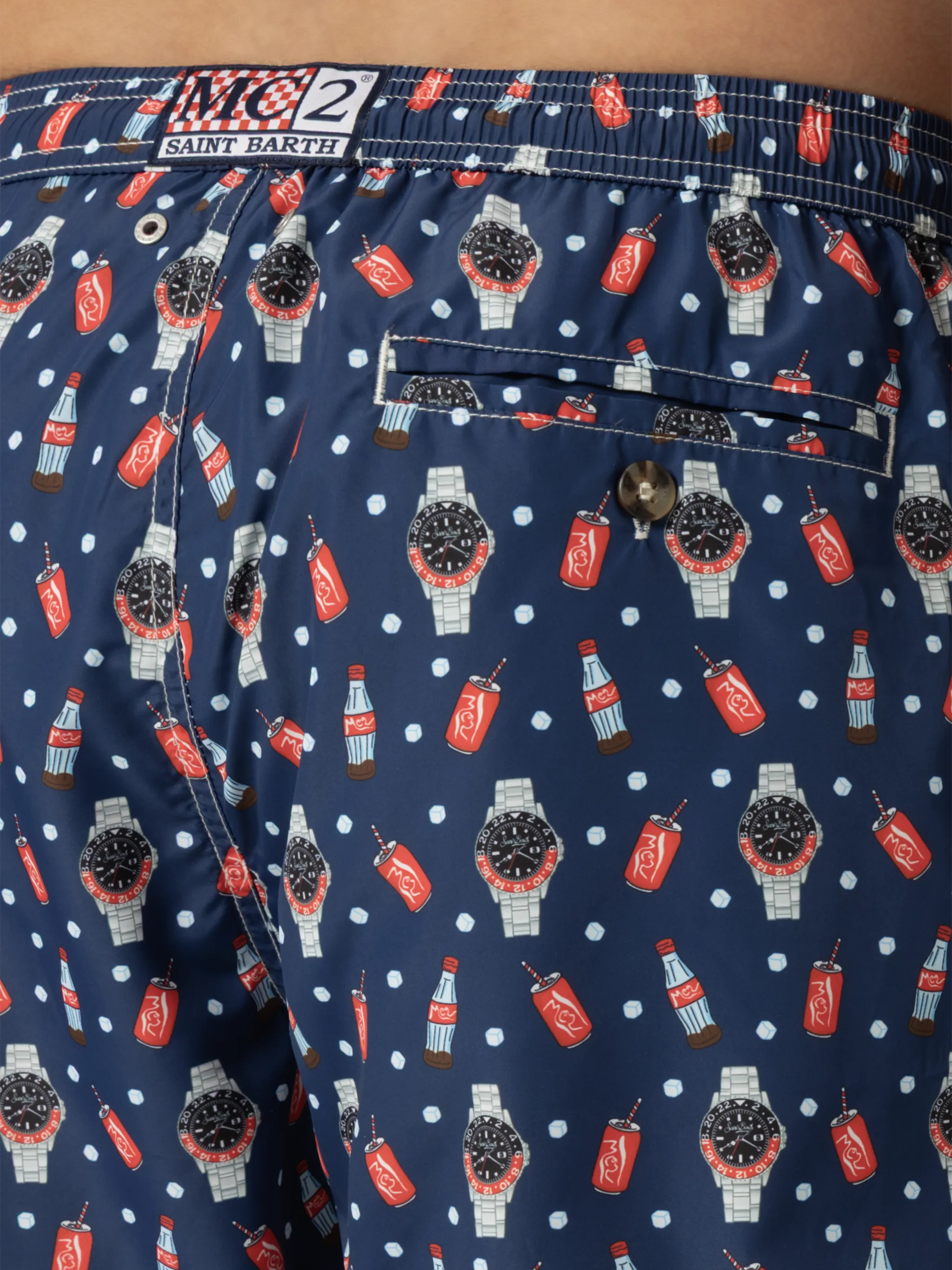 Lightweight fabric swim shorts Lighting with watch print - Image 6