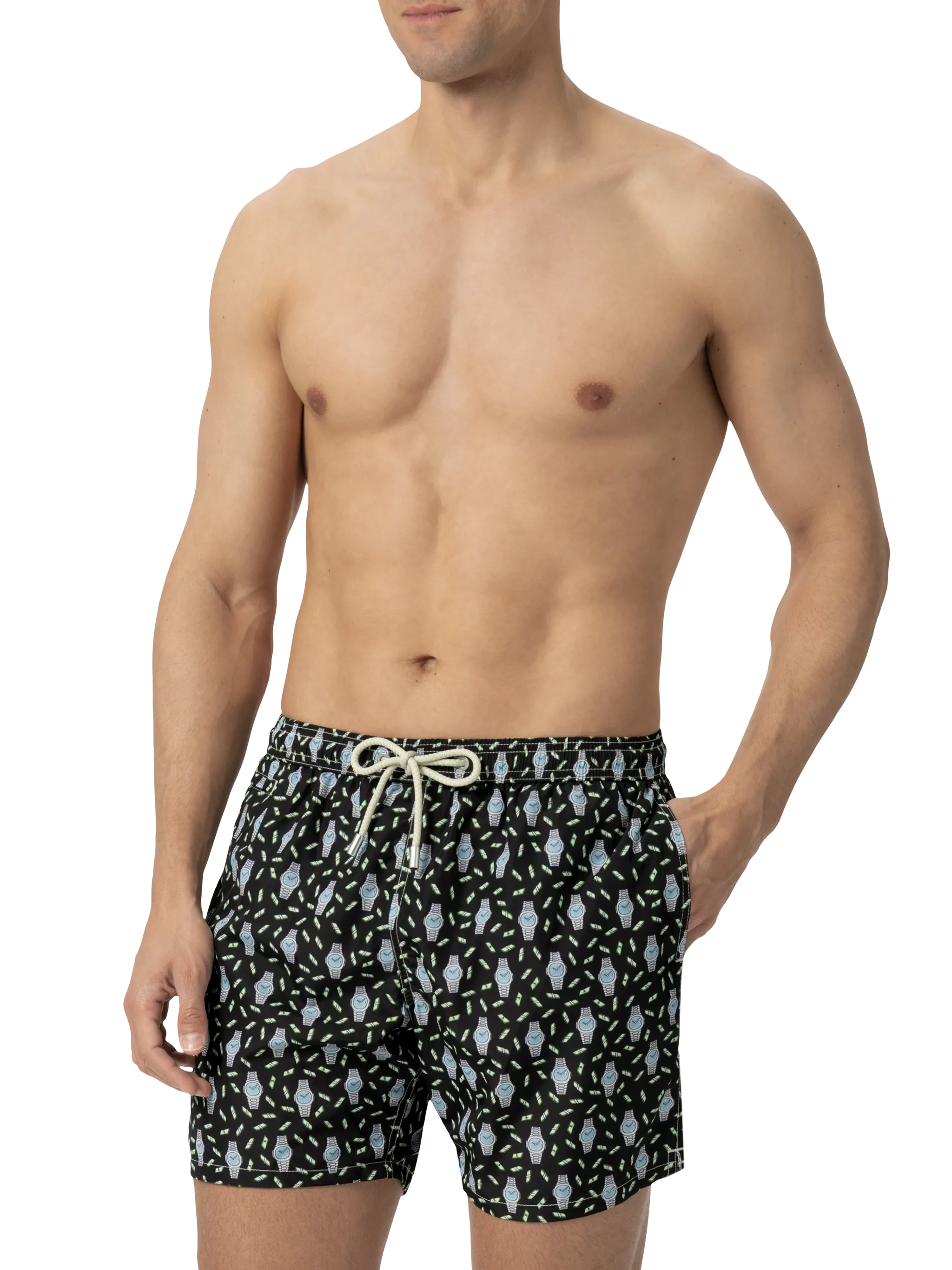 Lightweight fabric swim shorts Lighting with watch print - Image 3