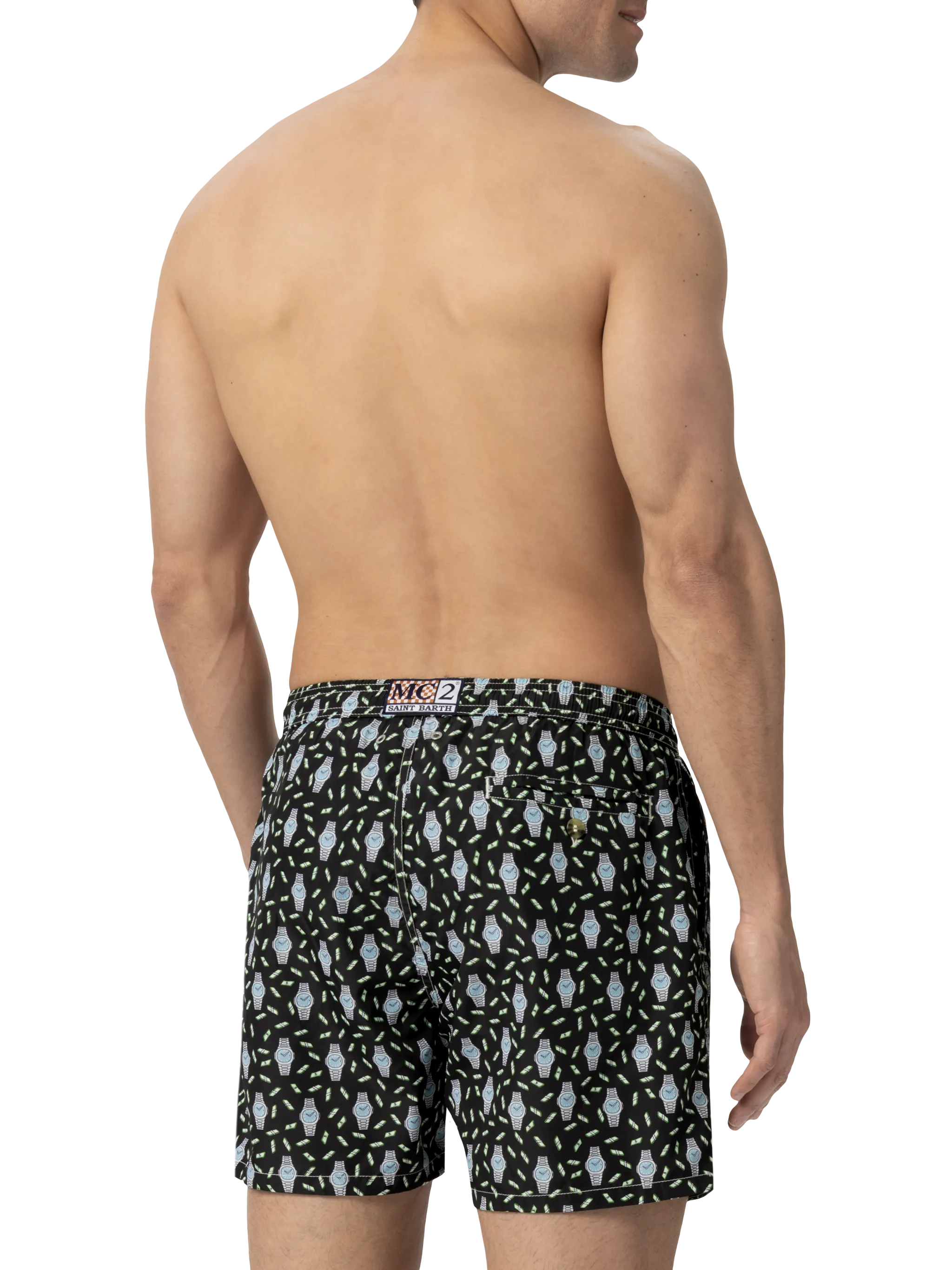 Lightweight fabric swim shorts Lighting with watch print - Image 4