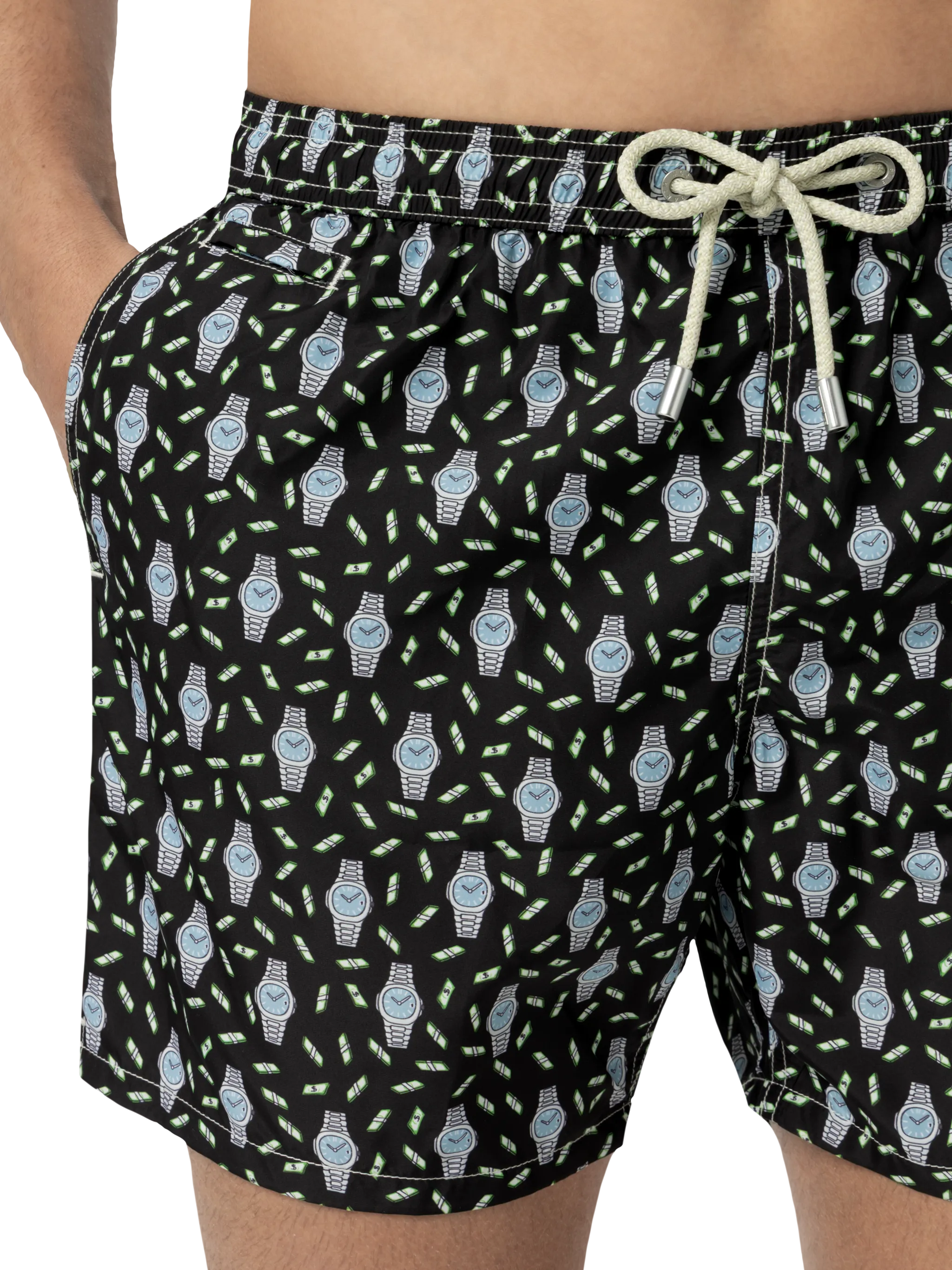 Lightweight fabric swim shorts Lighting with watch print - Image 5