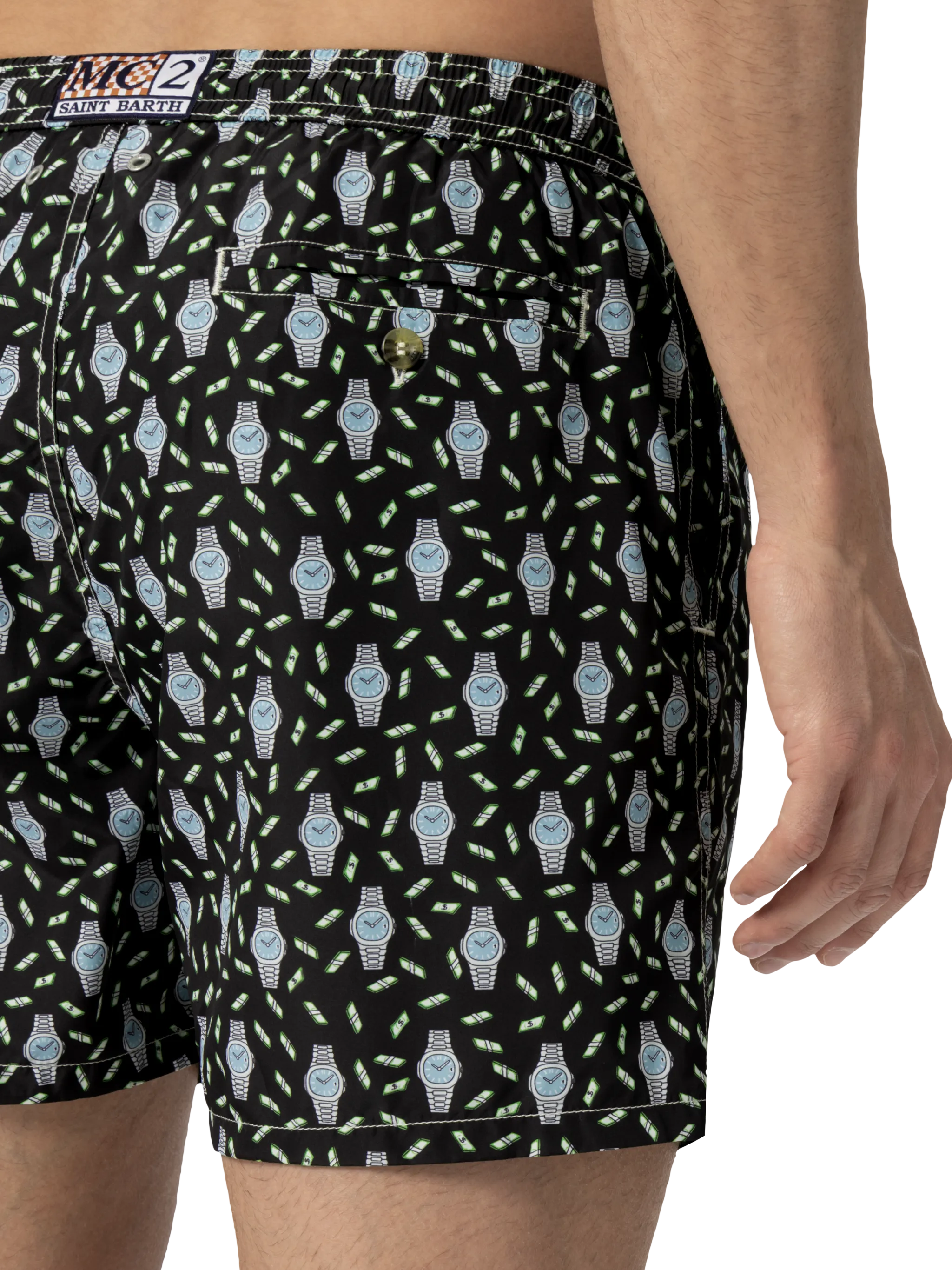 Lightweight fabric swim shorts Lighting with watch print - Image 6
