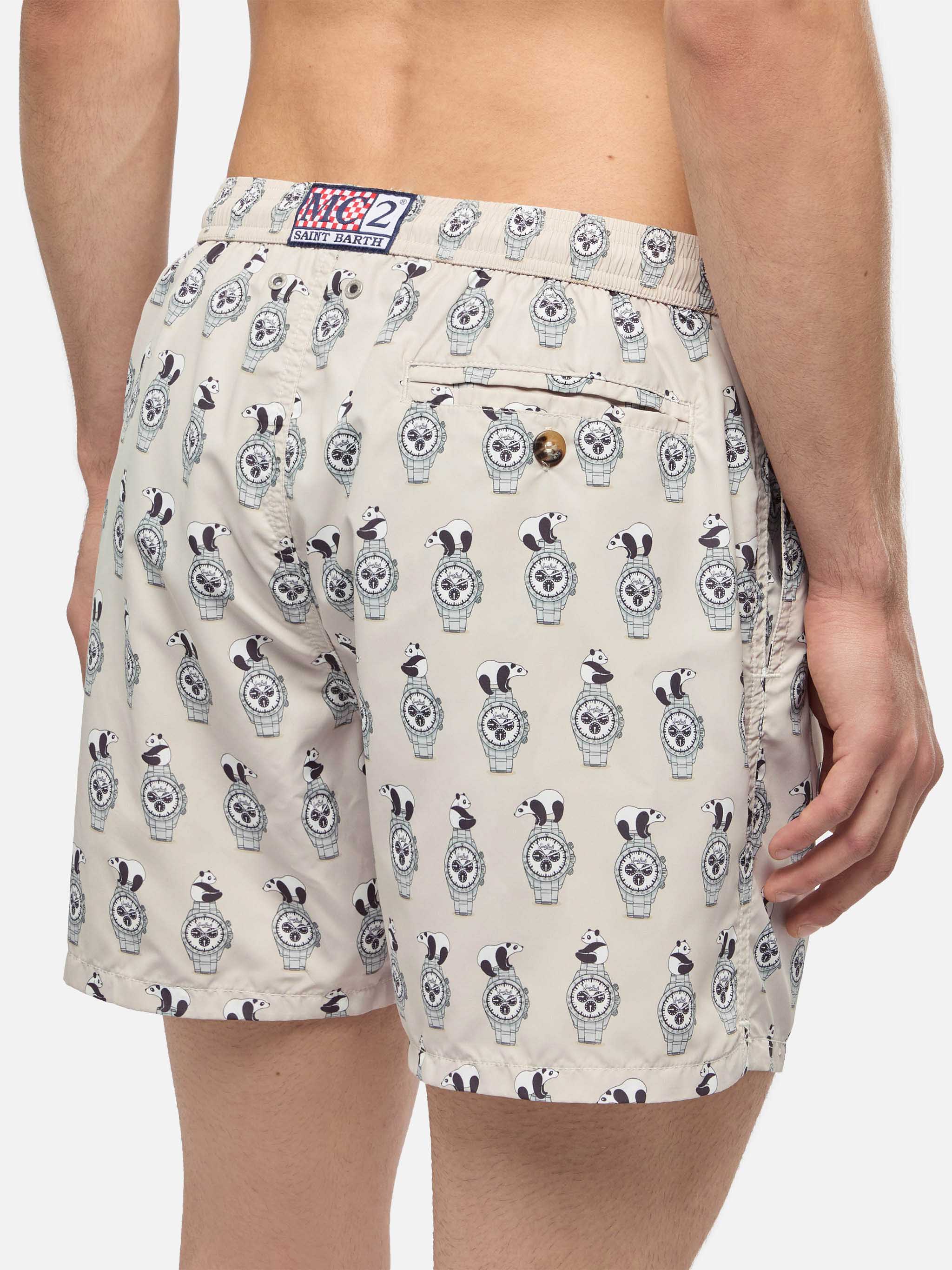Lightweight fabric swim shorts Lighting with watch print - Image 6
