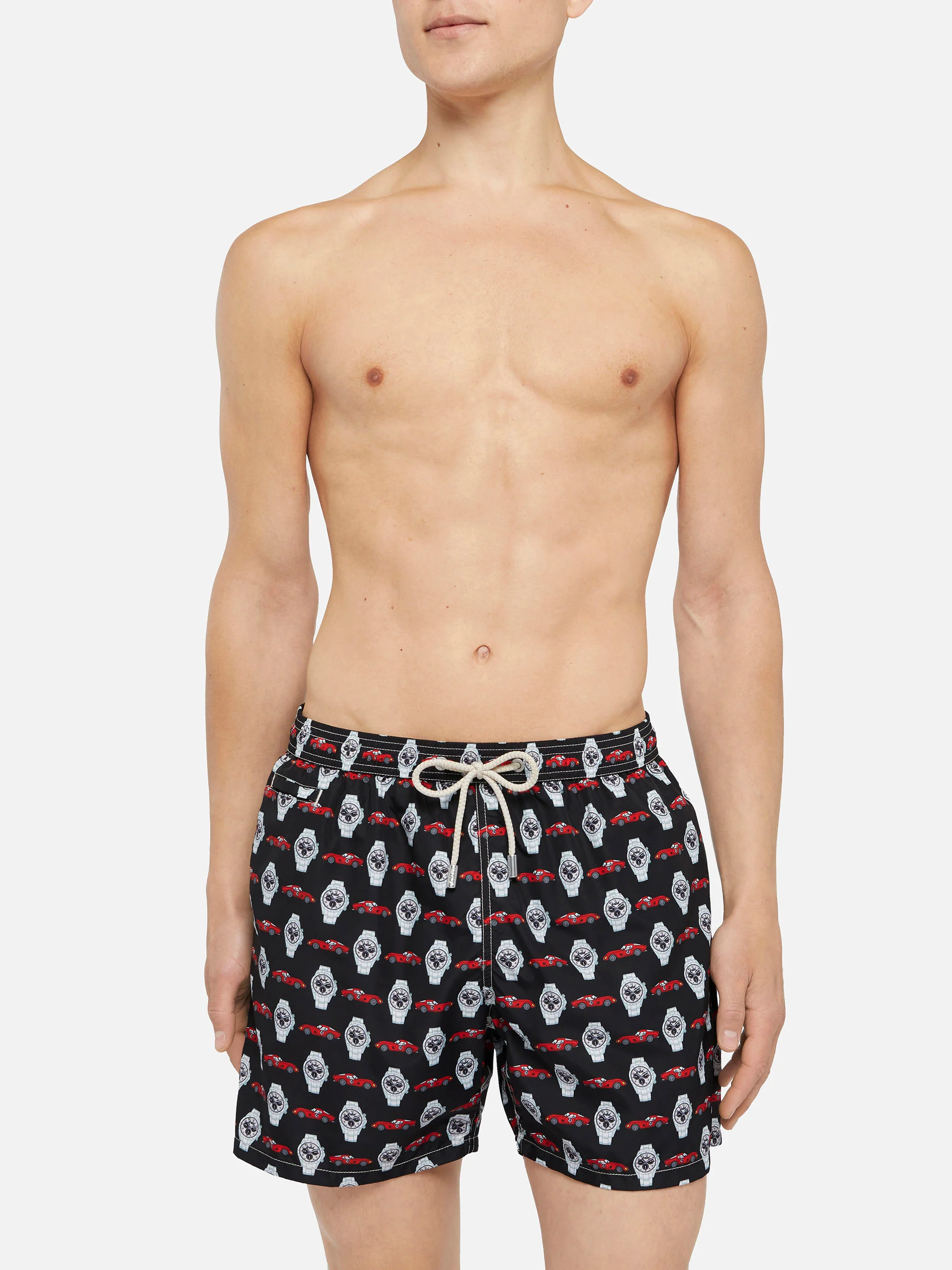Lightweight fabric swim shorts Lighting with watch print - Image 3