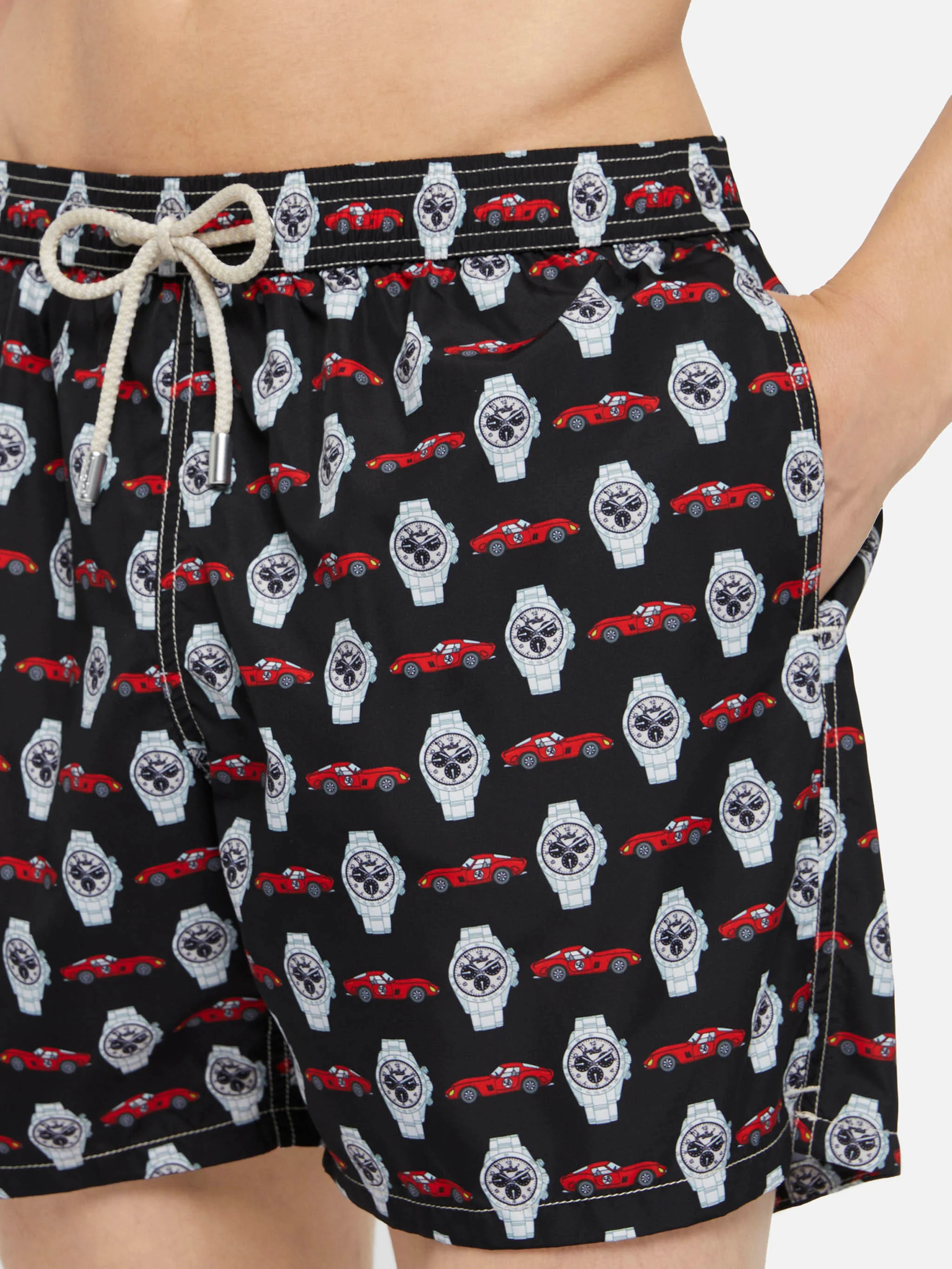 Lightweight fabric swim shorts Lighting with watch print - Image 4