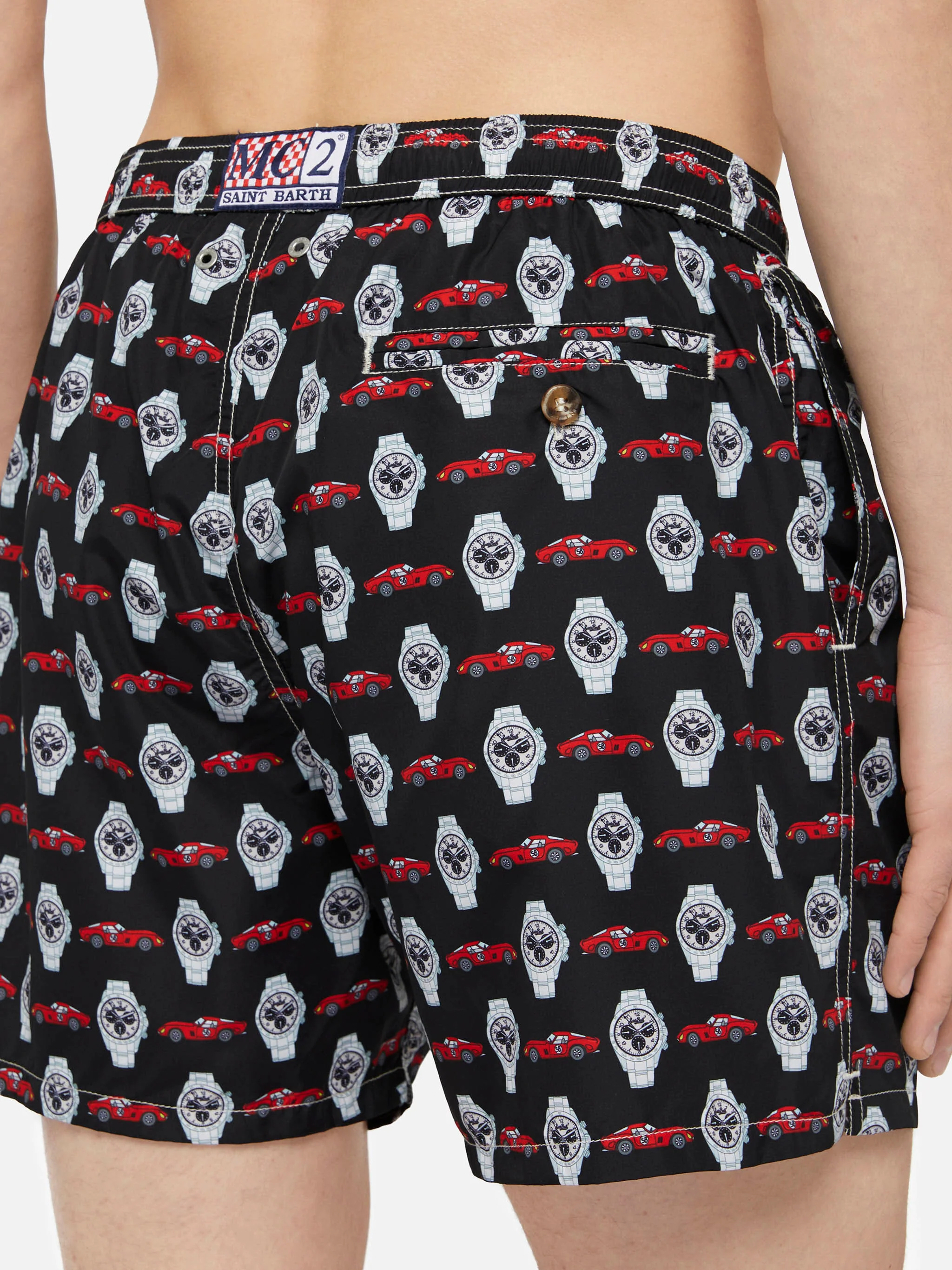 Lightweight fabric swim shorts Lighting with watch print - Image 6