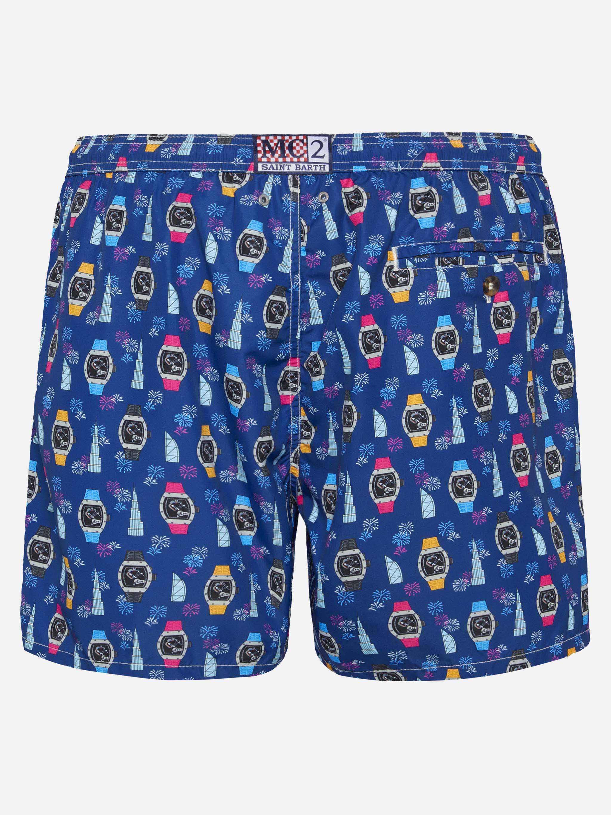 Lightweight fabric swim shorts Lighting with watch print - Image 2