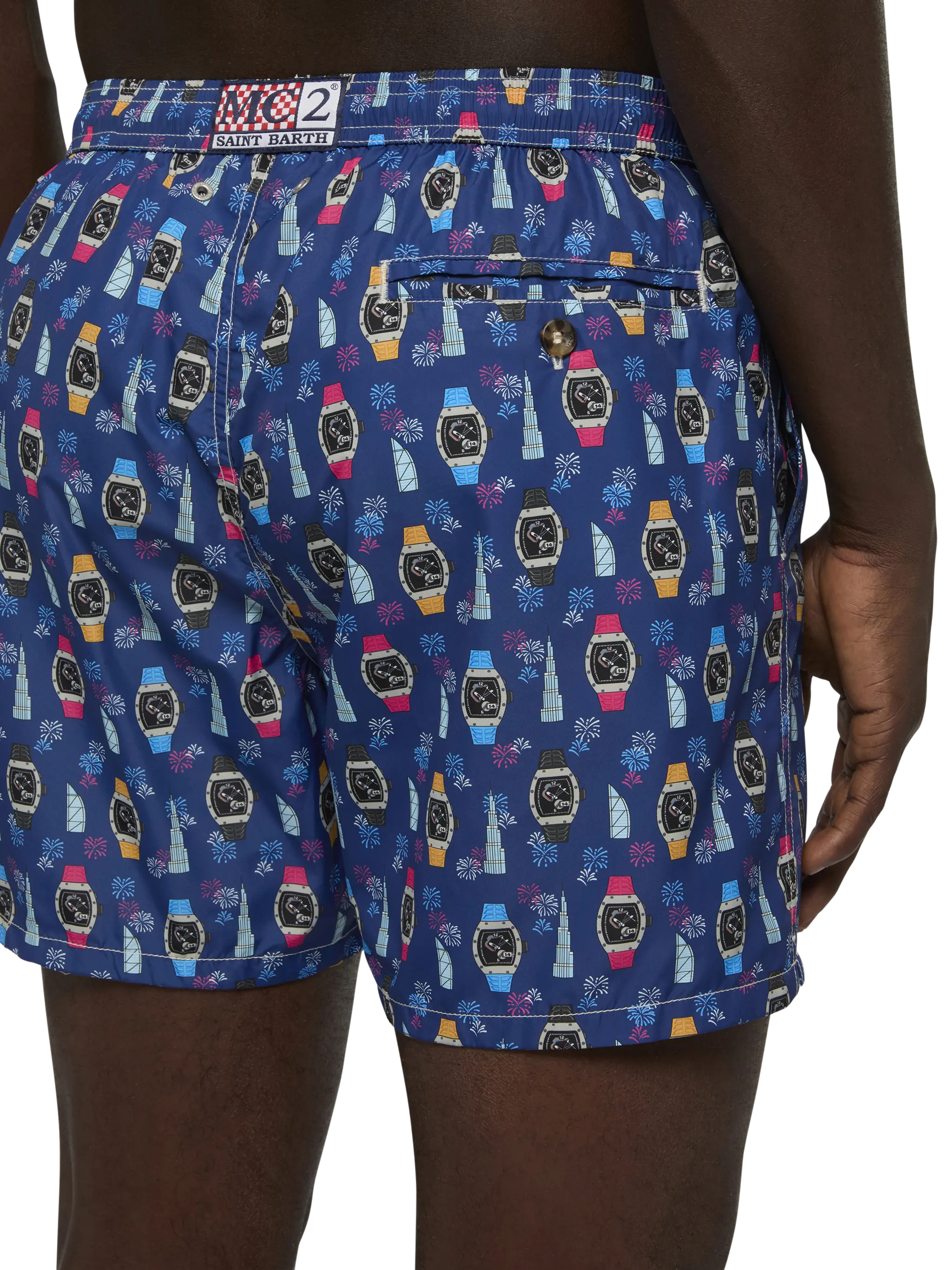 Lightweight fabric swim shorts Lighting with watch print - Image 6