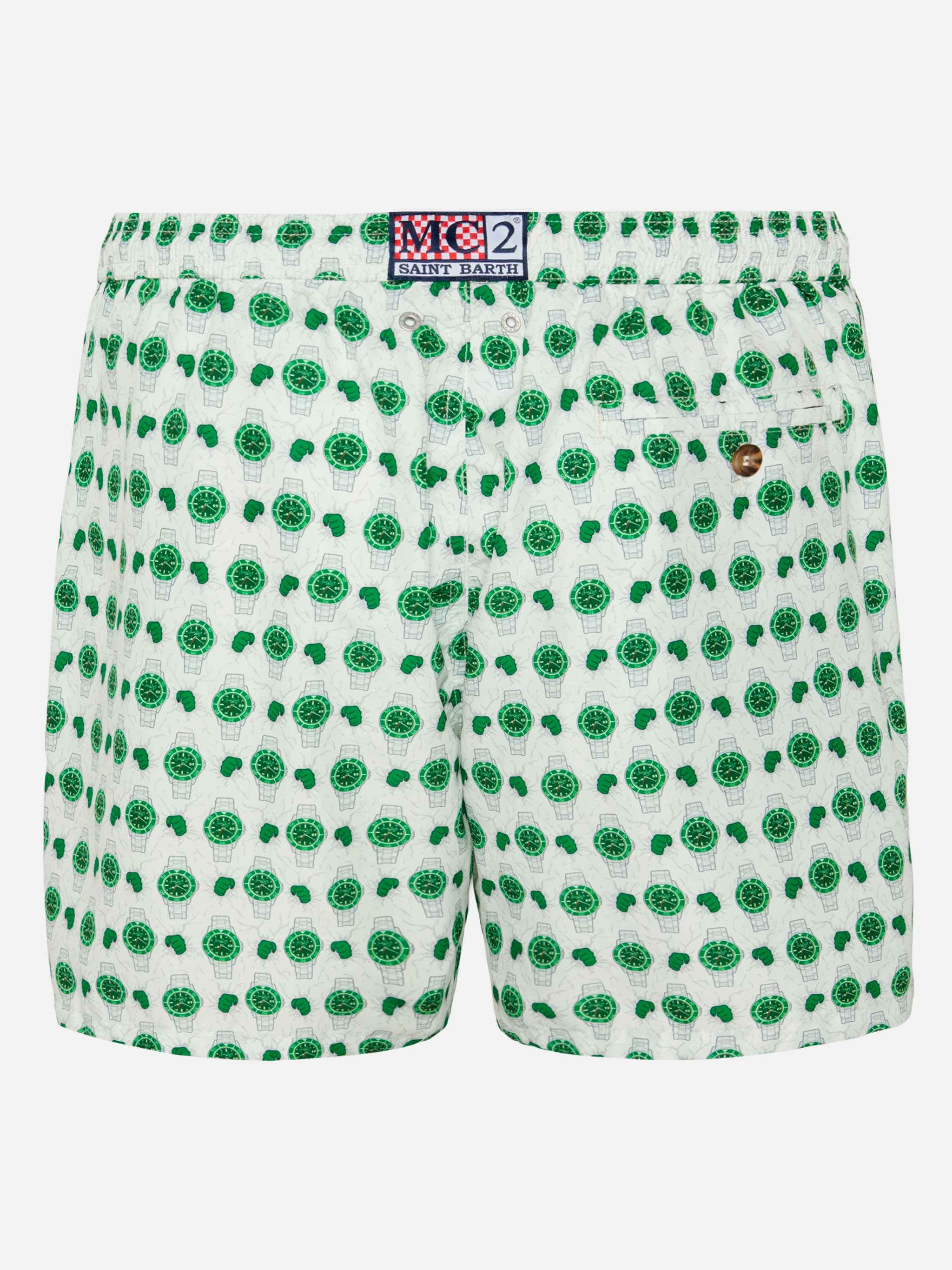 Lightweight fabric swim shorts Lighting with watch print - Image 2