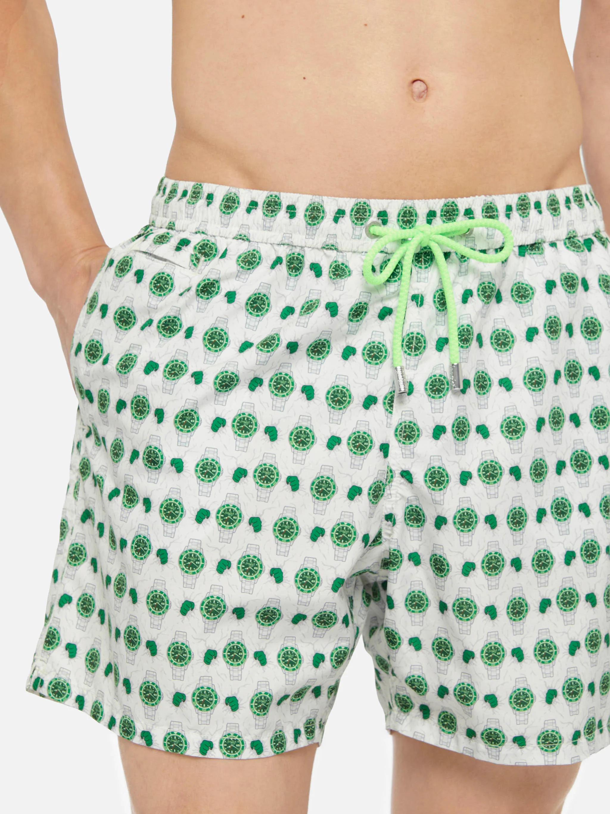Lightweight fabric swim shorts Lighting with watch print - Image 4