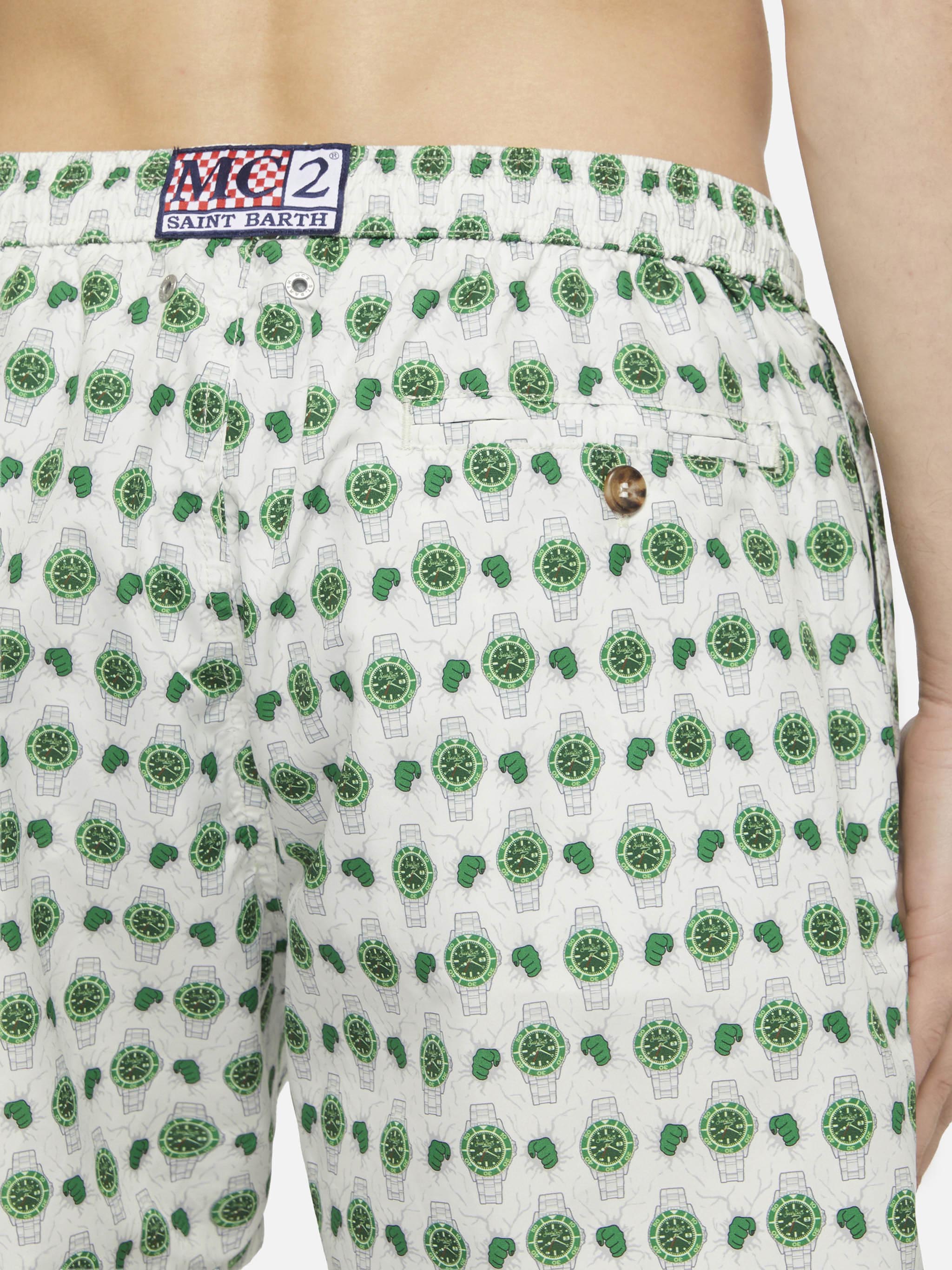 Lightweight fabric swim shorts Lighting with watch print - Image 6