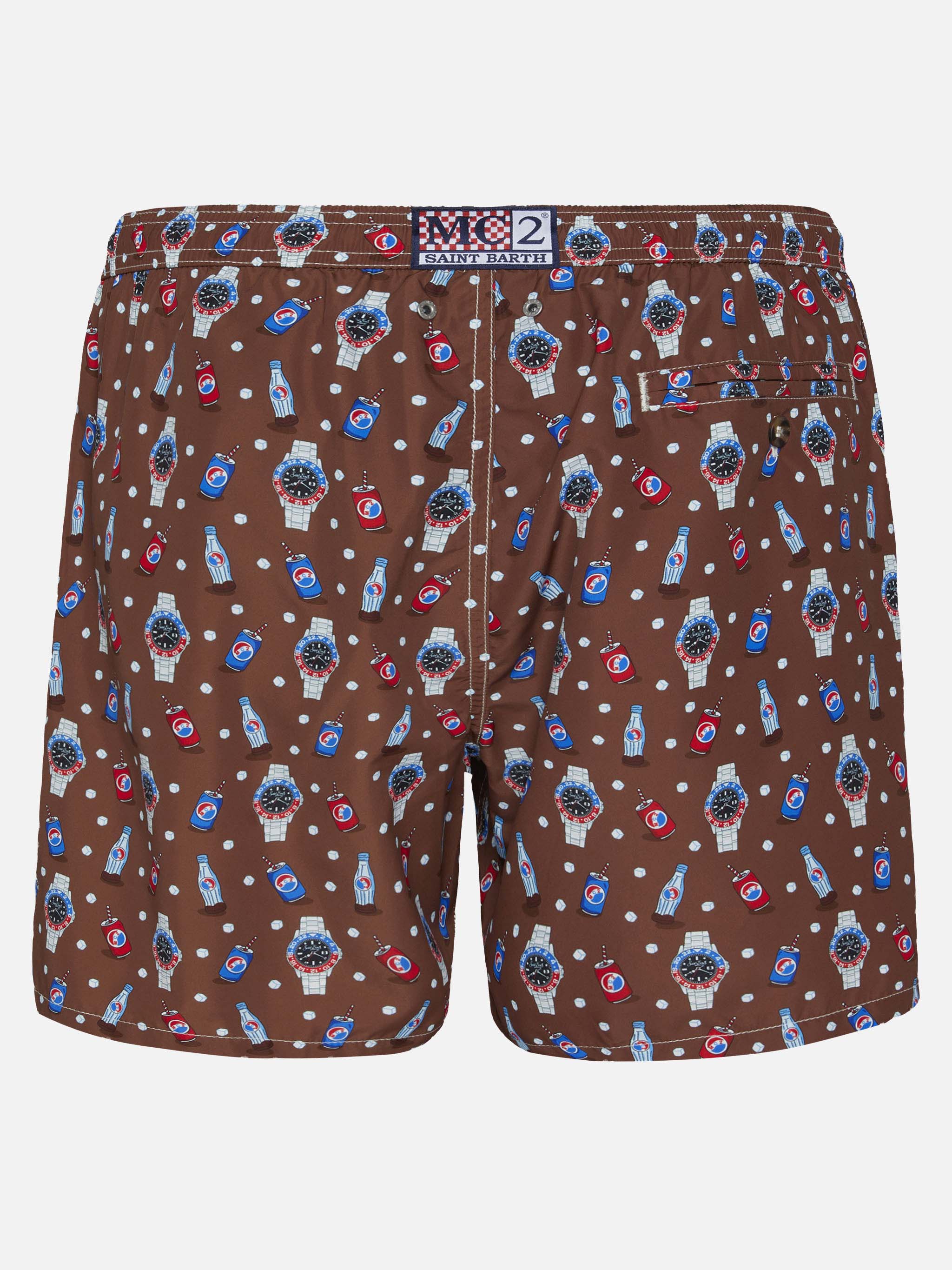 Lightweight fabric swim shorts Lighting with watch print - Image 2
