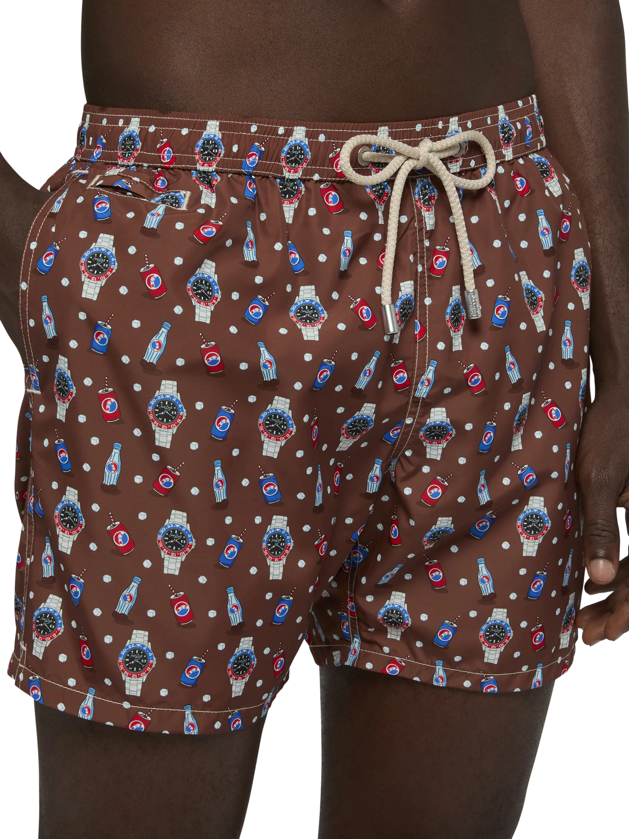 Lightweight fabric swim shorts Lighting with watch print - Image 4