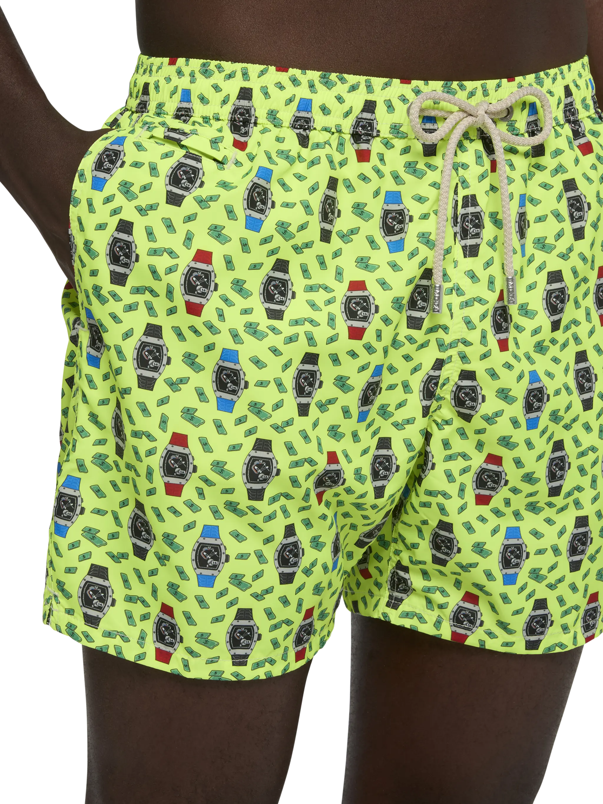 Lightweight fabric swim shorts Lighting with watch print - Image 4