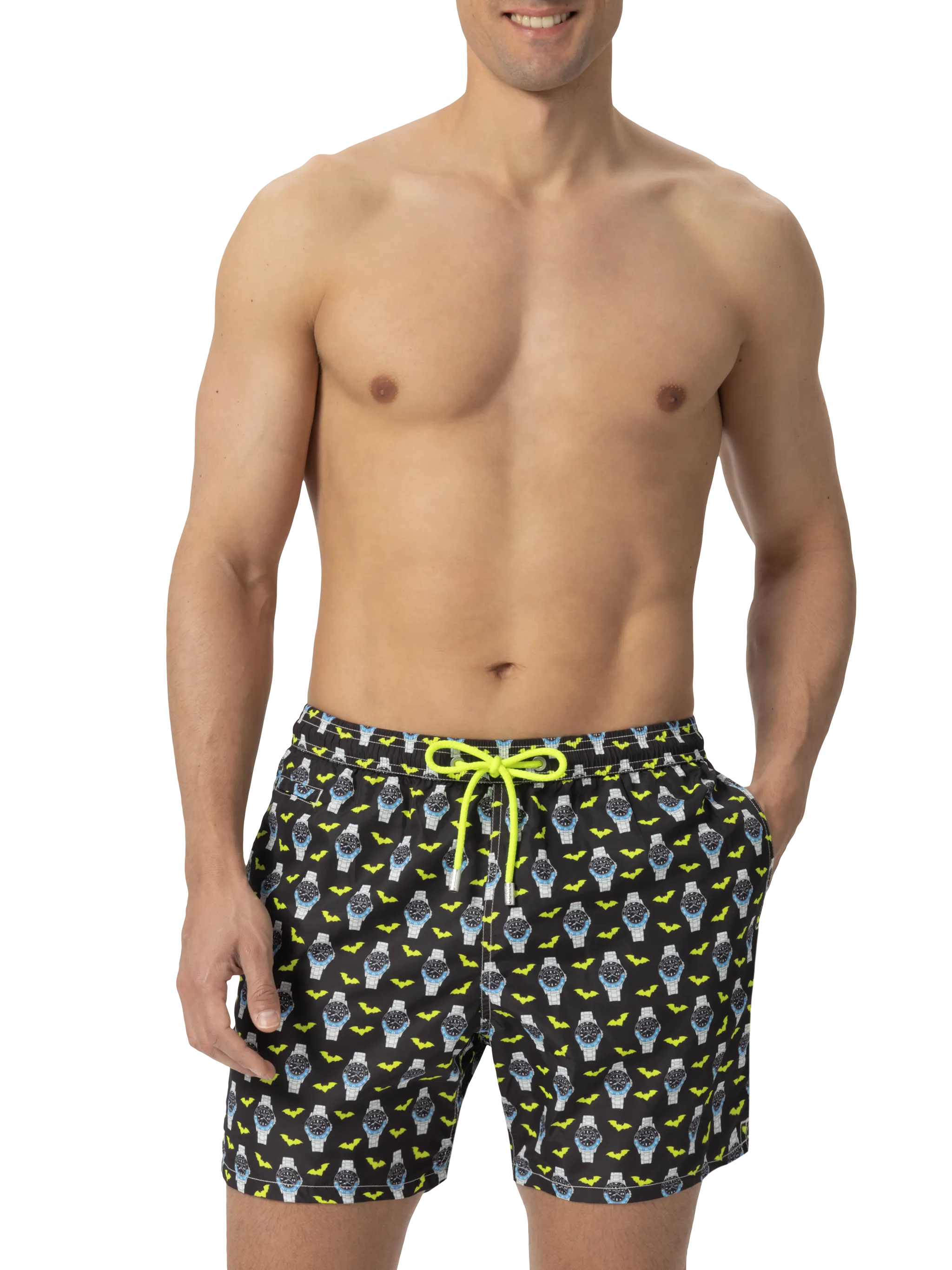 Lightweight fabric swim shorts Lighting with watch print - Image 3
