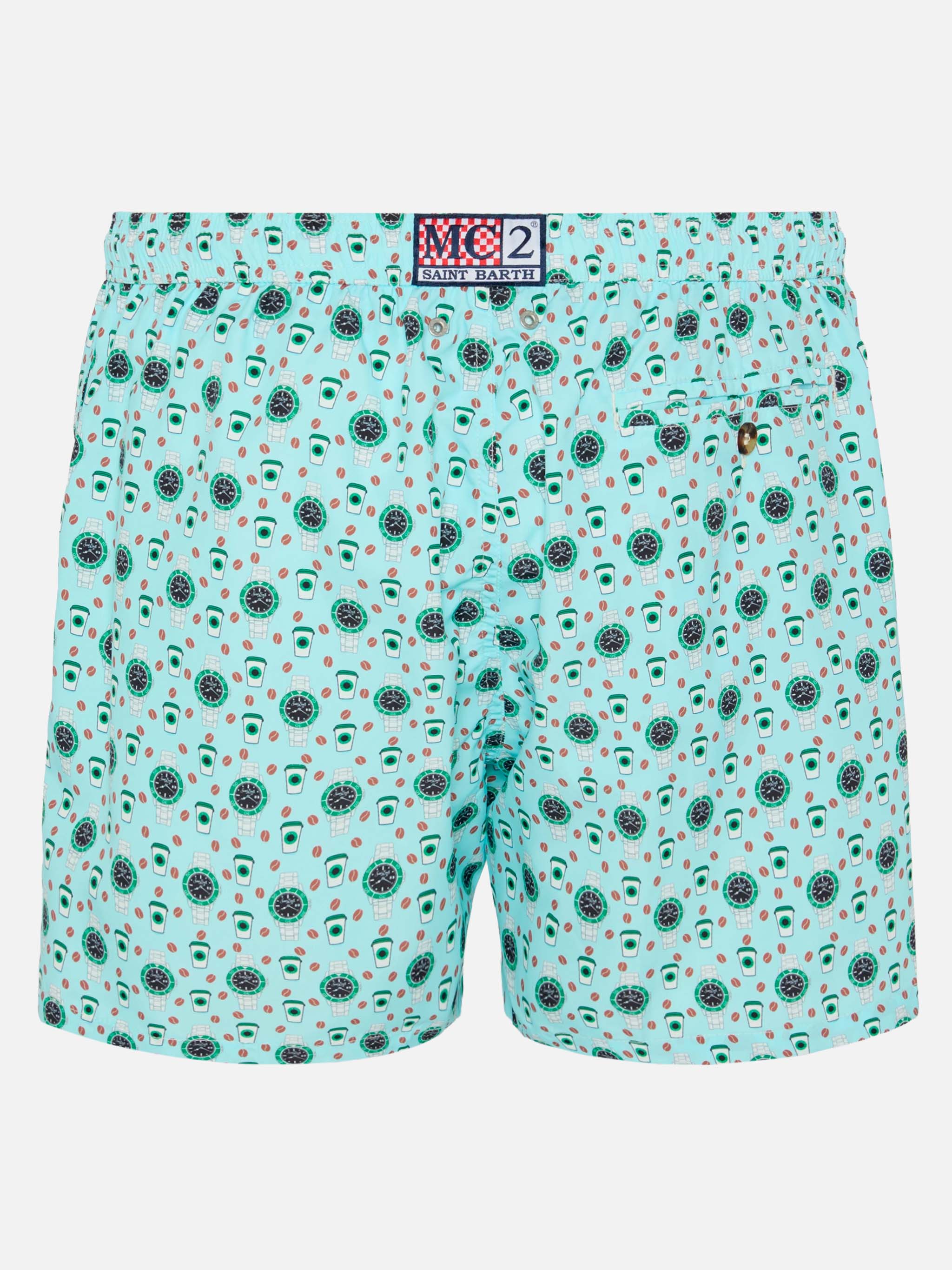 Lightweight fabric swim shorts Lighting with watch print - Image 2