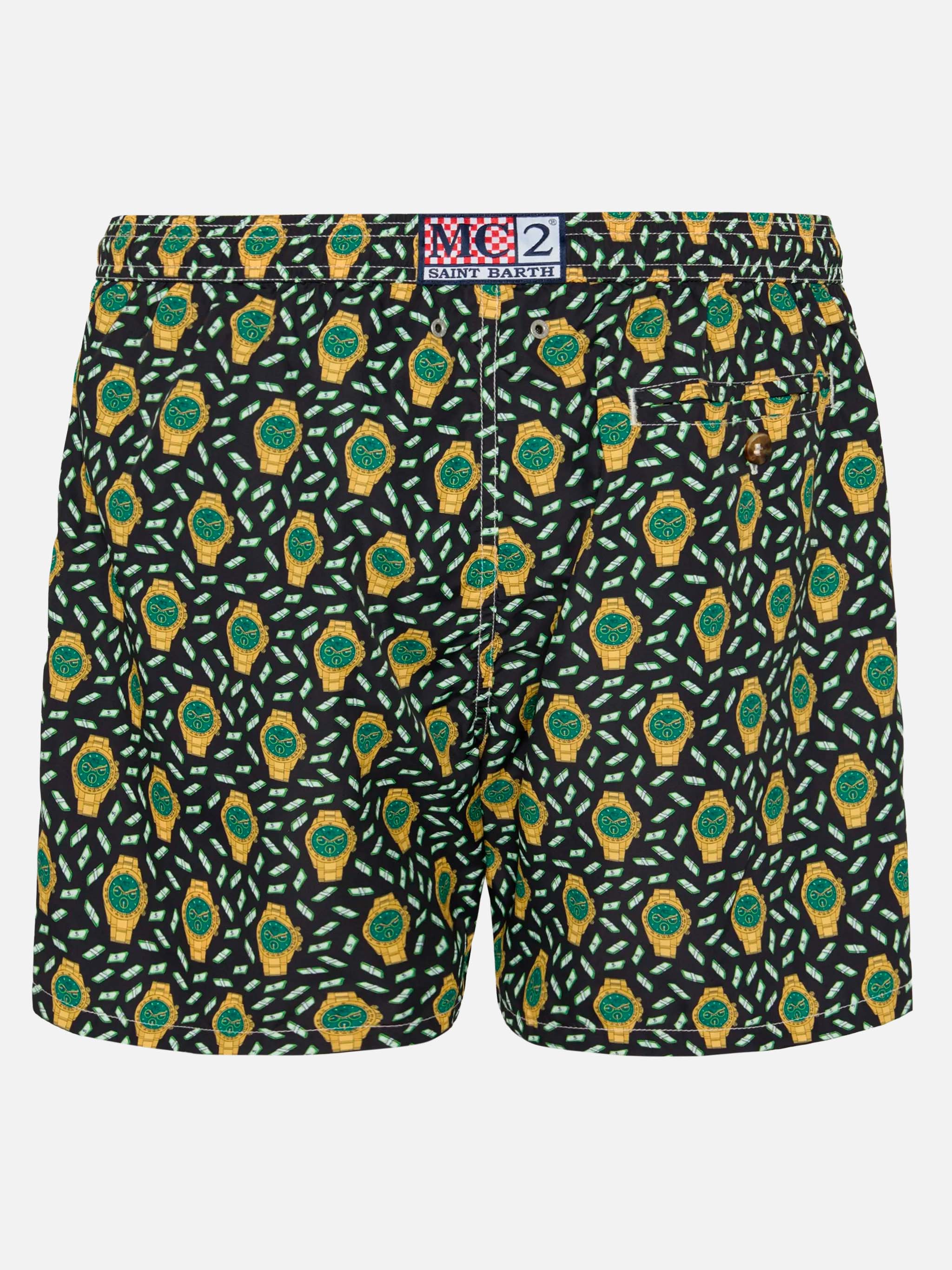 Lightweight fabric swim shorts Lighting with watch print - Image 2