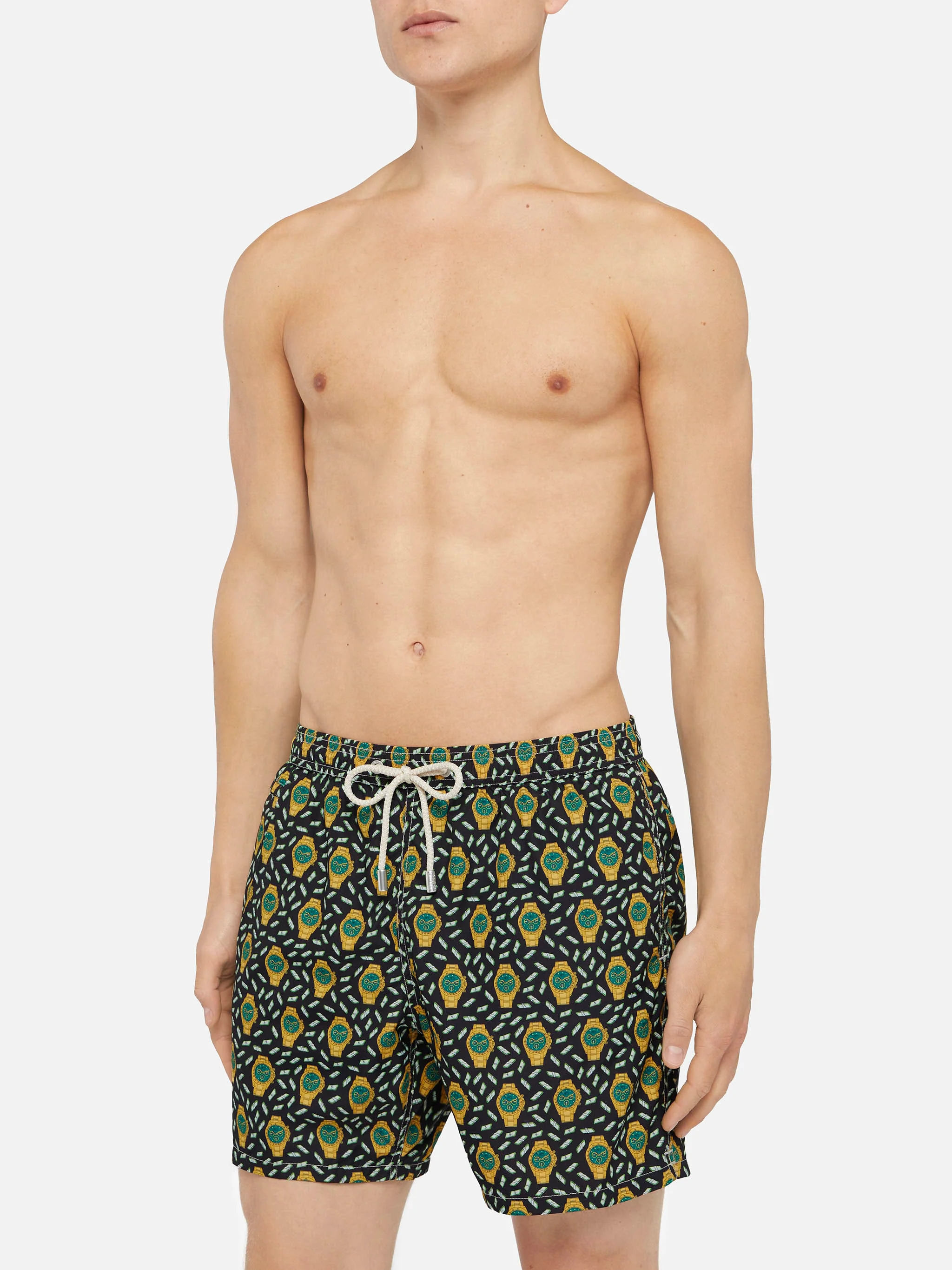 Lightweight fabric swim shorts Lighting with watch print - Image 3