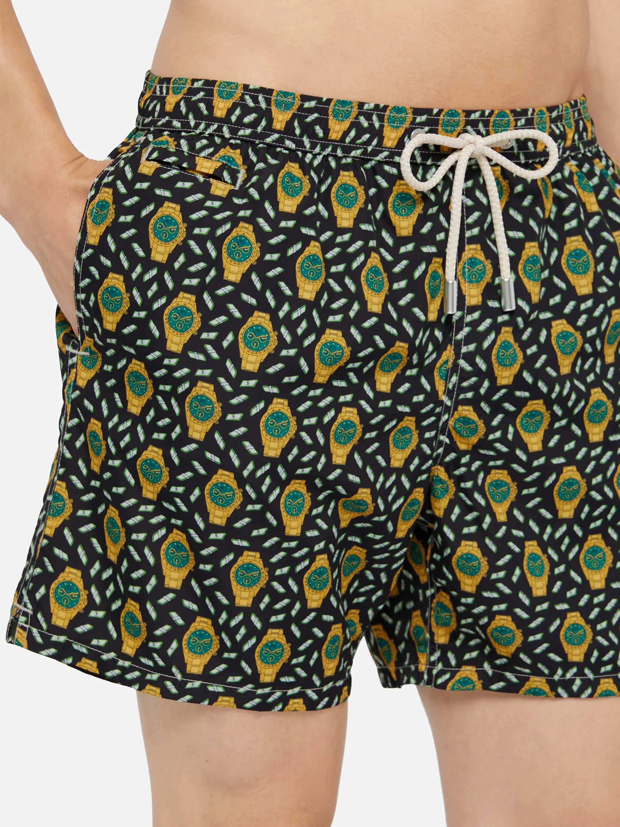 Lightweight fabric swim shorts Lighting with watch print - Image 4