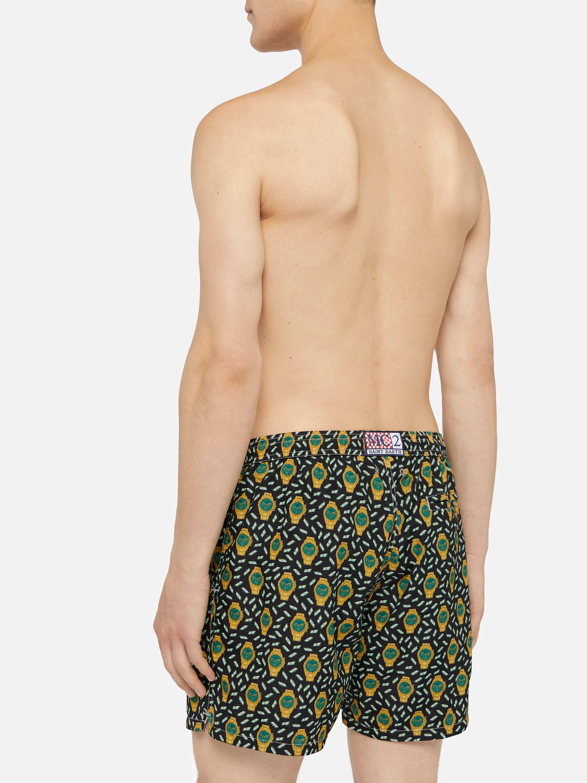 Lightweight fabric swim shorts Lighting with watch print - Image 5