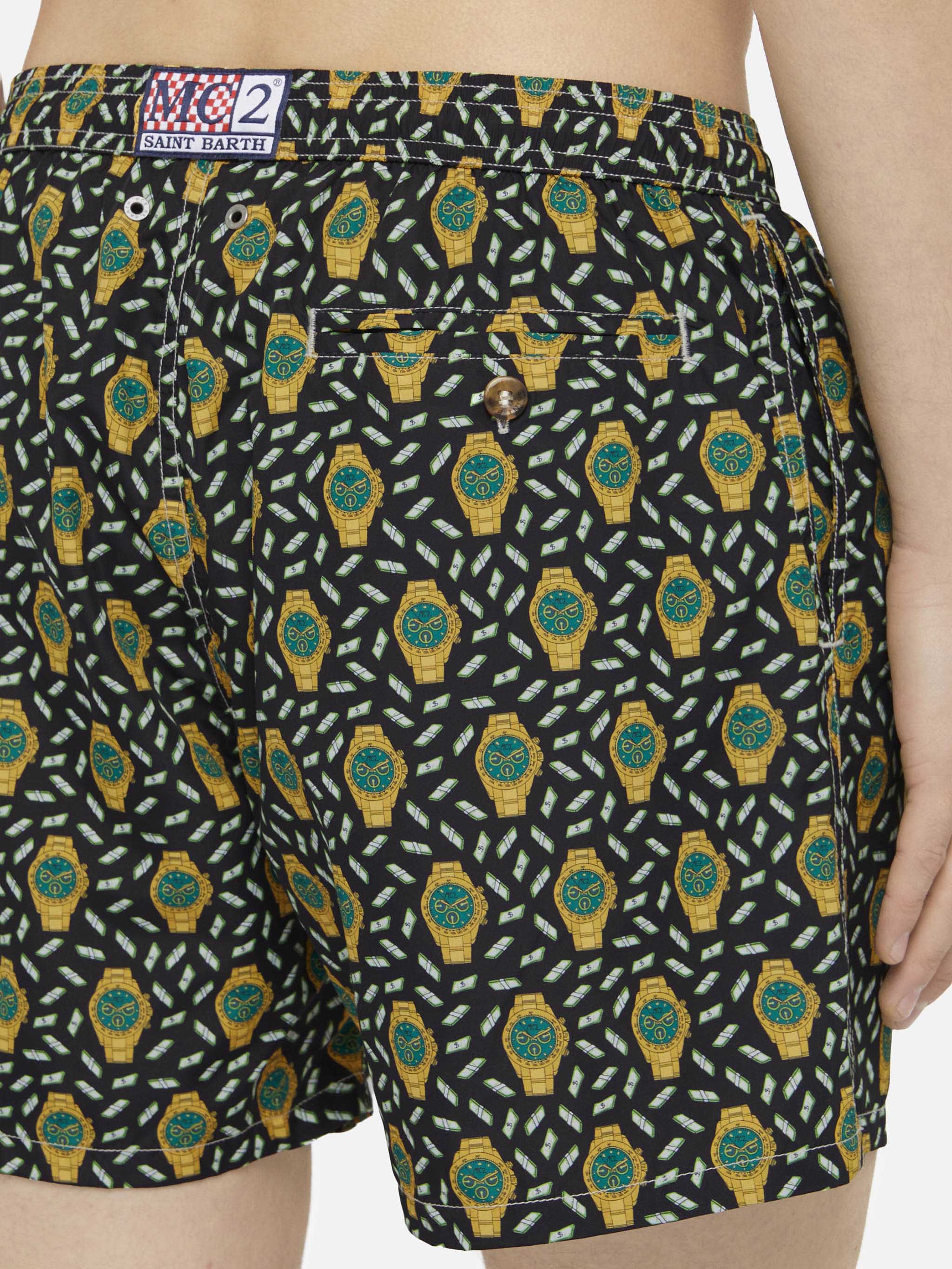 Lightweight fabric swim shorts Lighting with watch print - Image 6