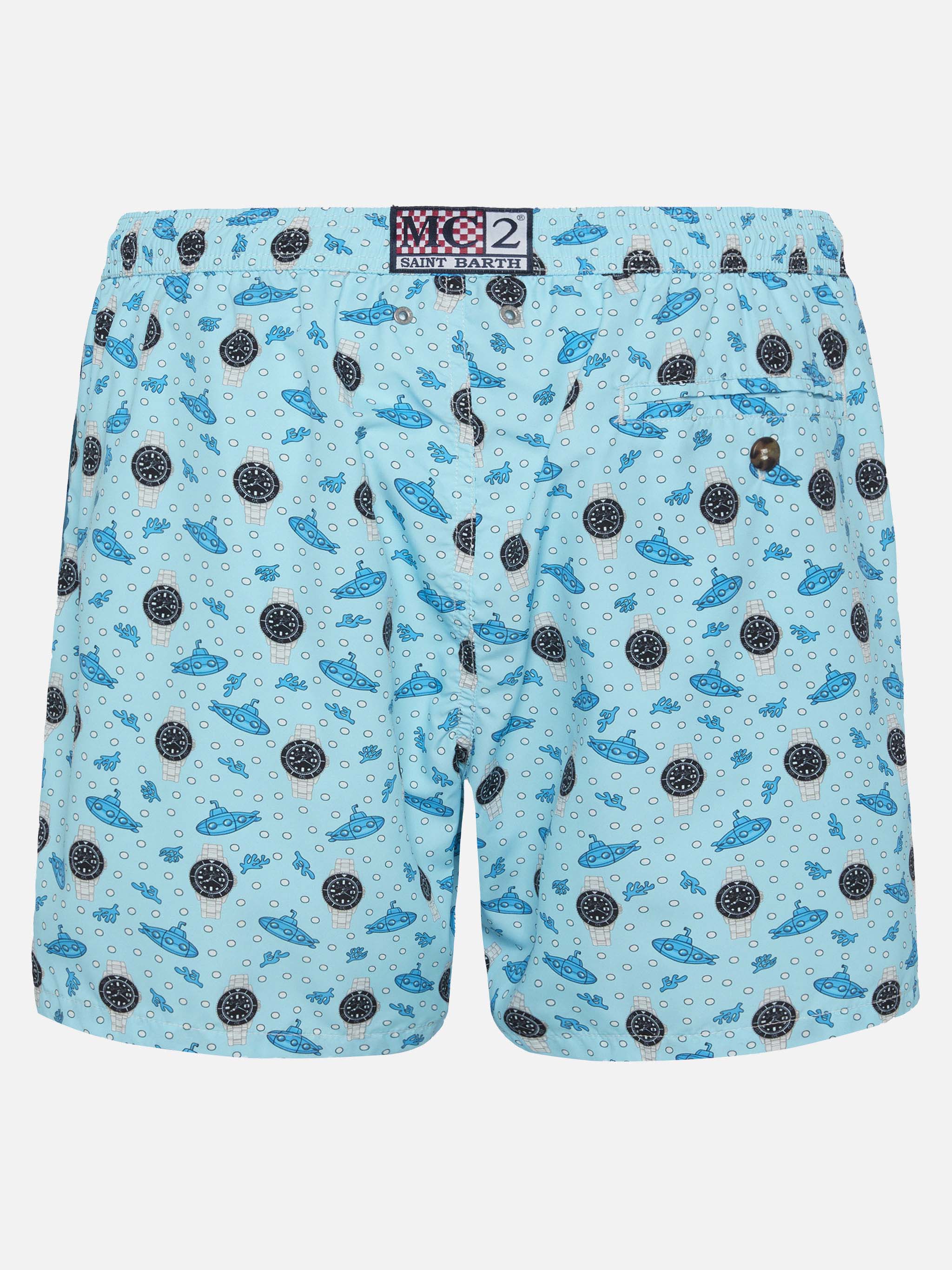 Lightweight fabric swim shorts Lighting with watch print - Image 2