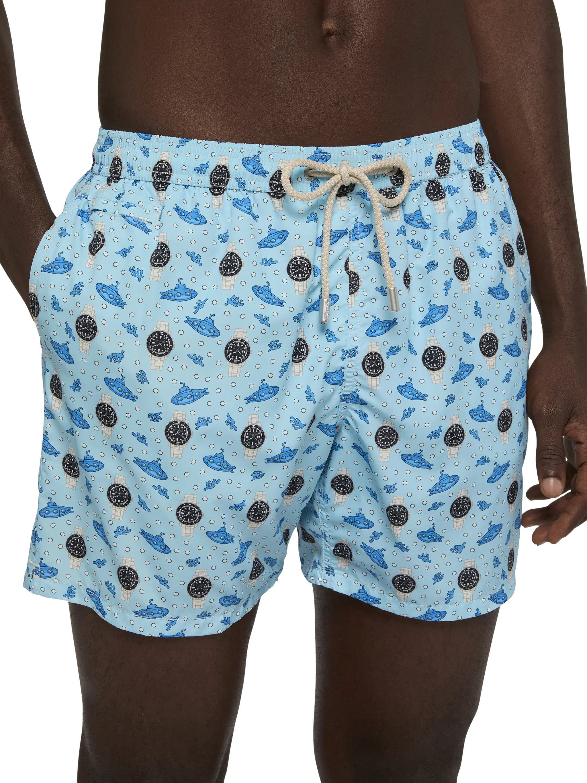 Lightweight fabric swim shorts Lighting with watch print - Image 4