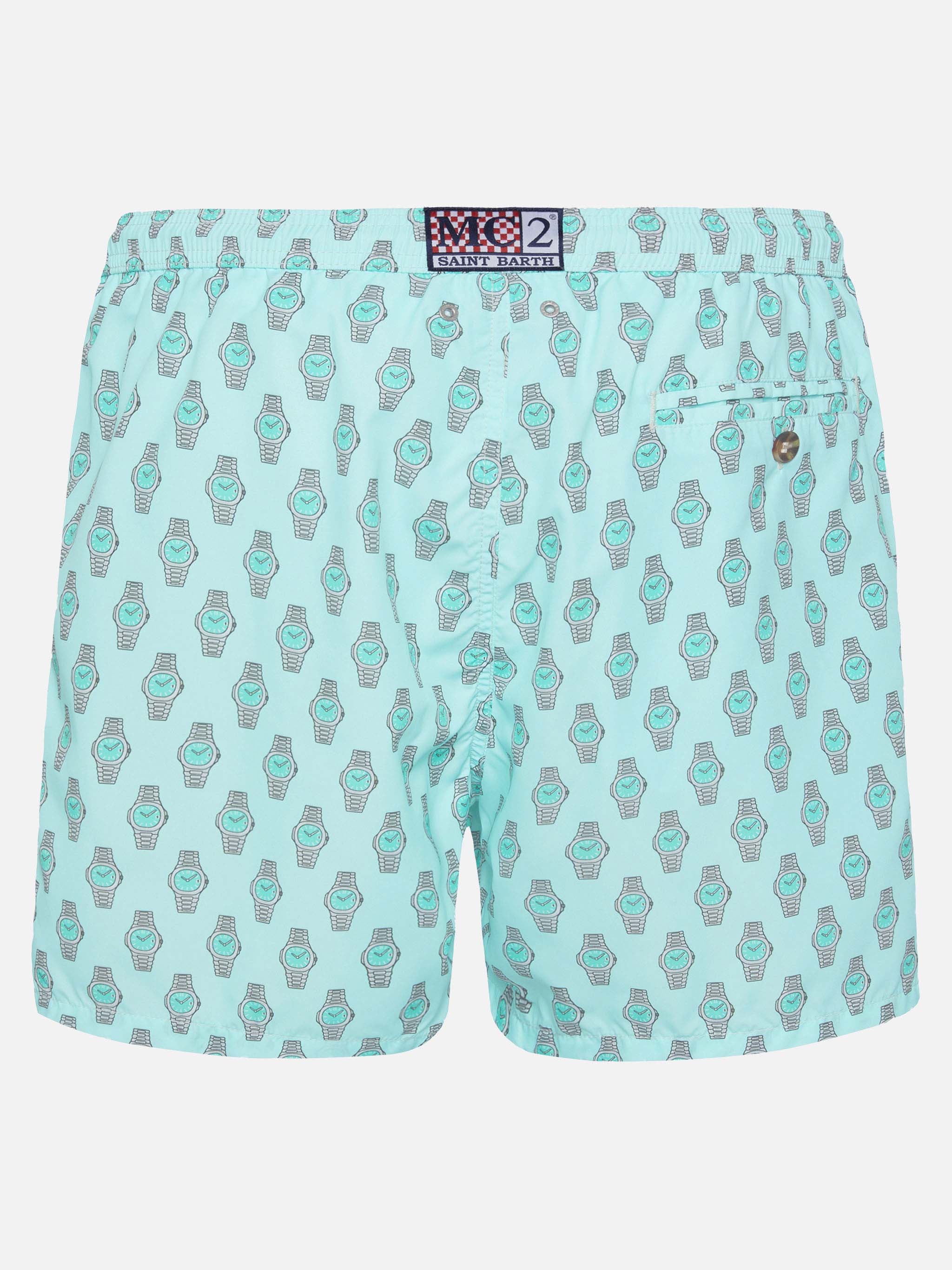 Lightweight fabric swim shorts Lighting with watch print - Image 2