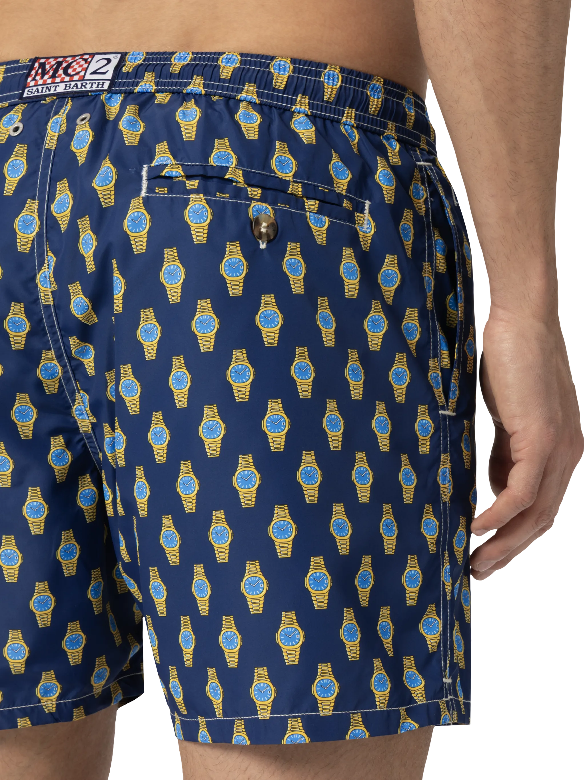 Lightweight fabric swim shorts Lighting with watch print - Image 6
