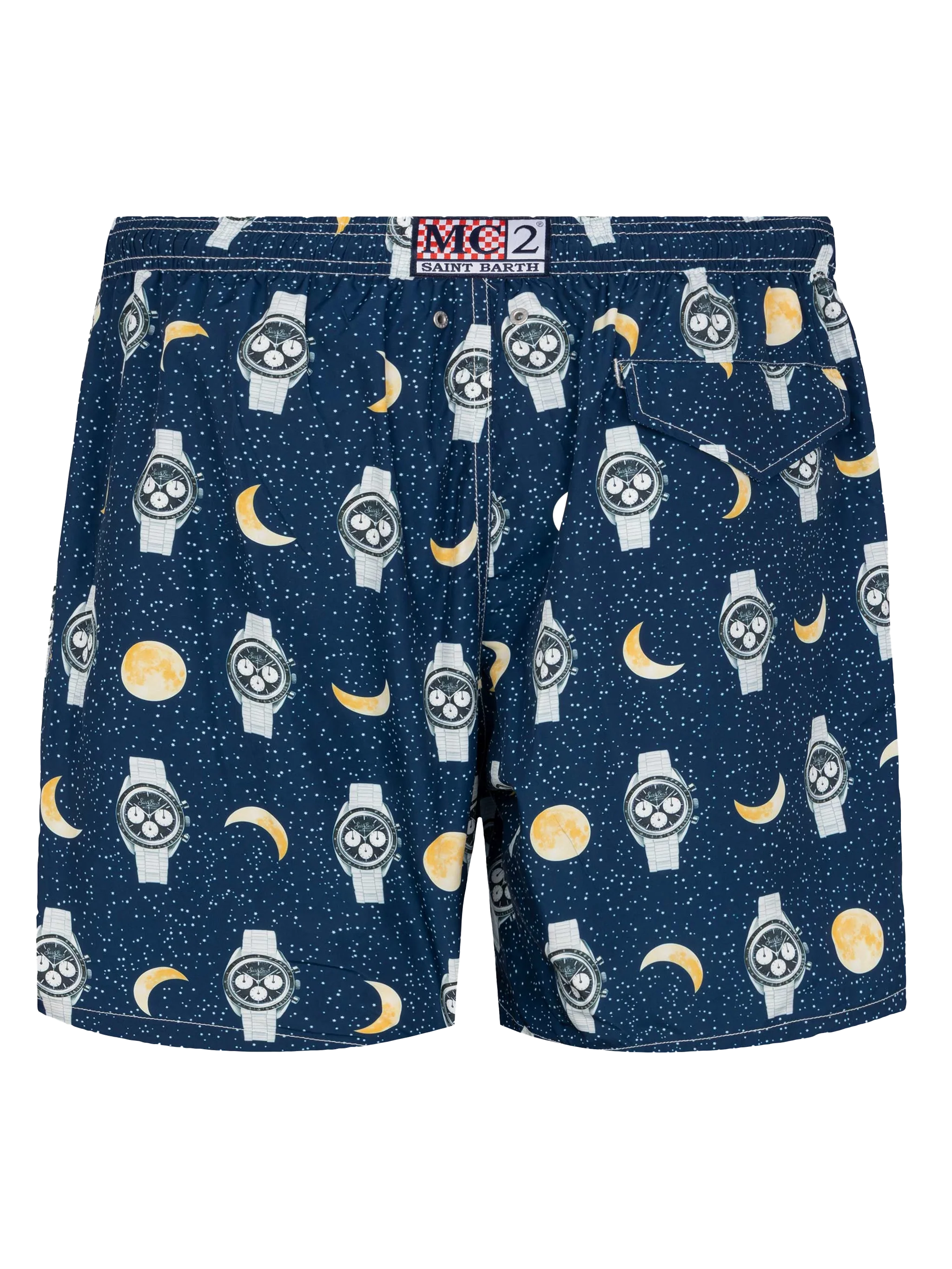 Lightweight fabric swim-shorts Lighting with watches and moon print - Image 2