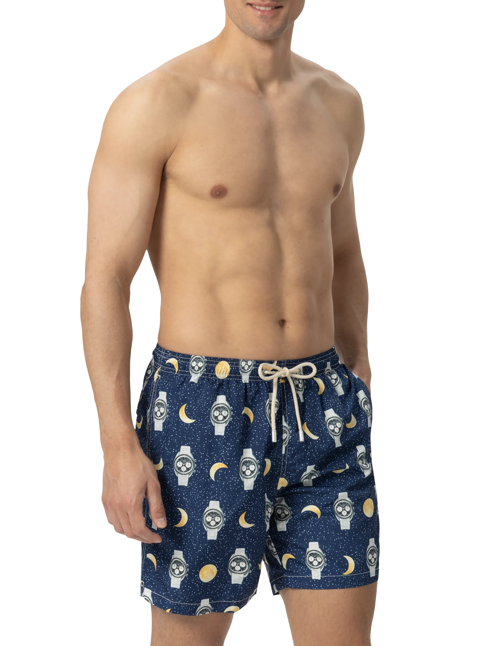 Lightweight fabric swim-shorts Lighting with watches and moon print - Image 3