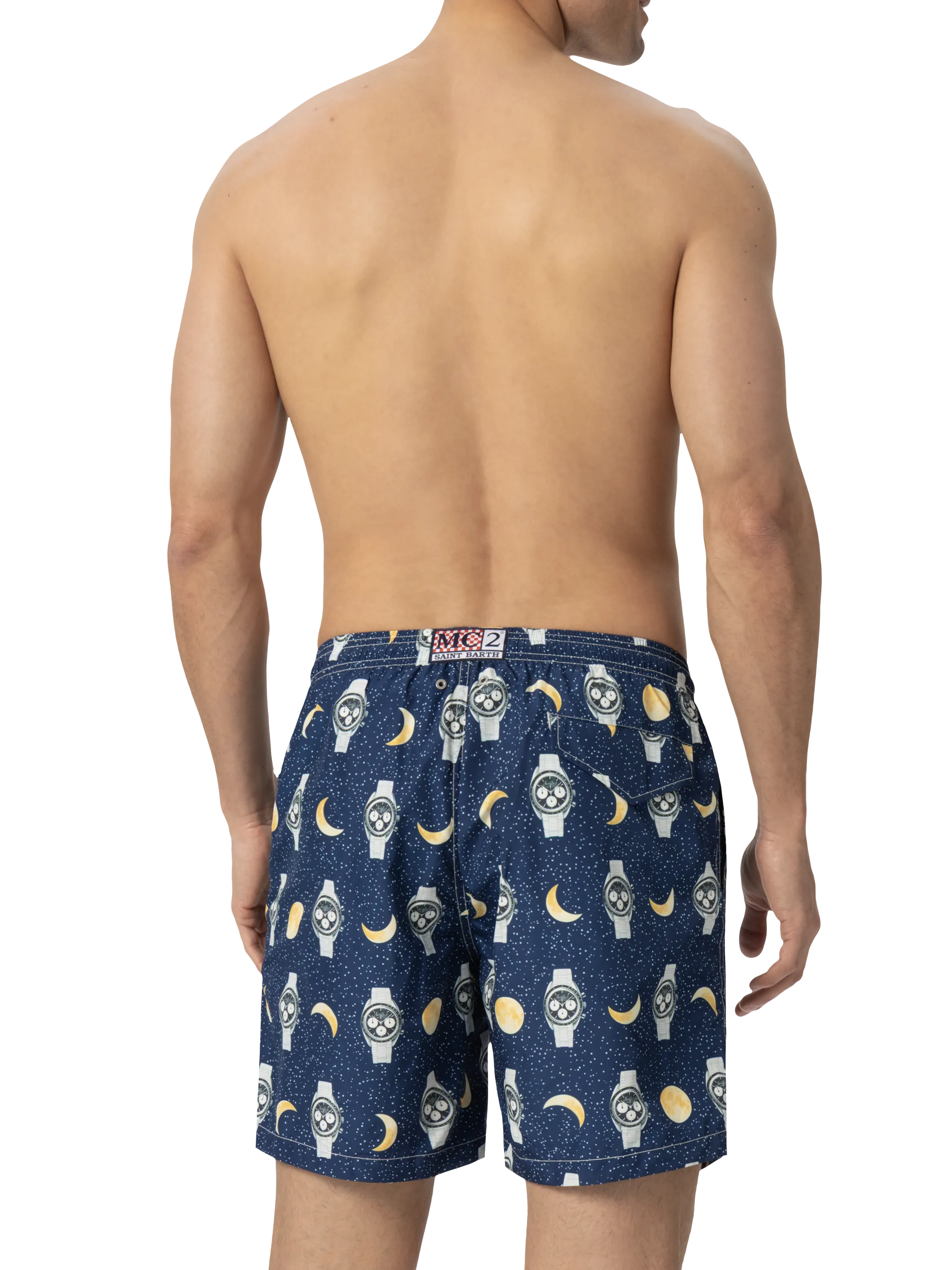 Lightweight fabric swim-shorts Lighting with watches and moon print - Image 4