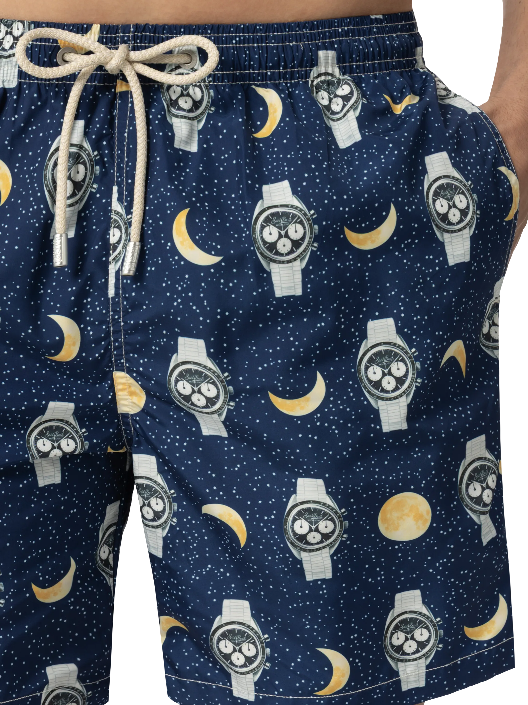 Lightweight fabric swim-shorts Lighting with watches and moon print - Image 5