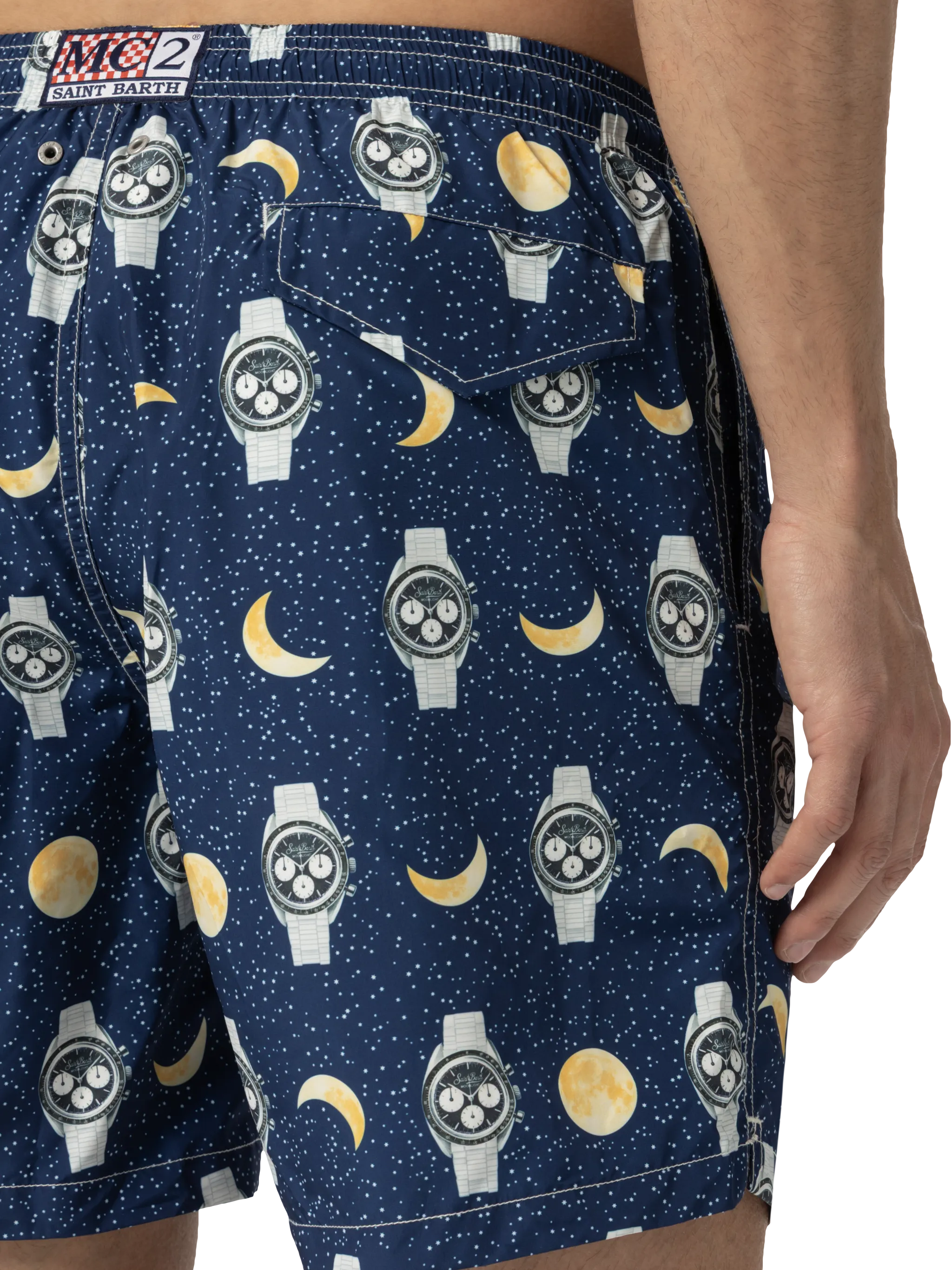Lightweight fabric swim-shorts Lighting with watches and moon print - Image 6