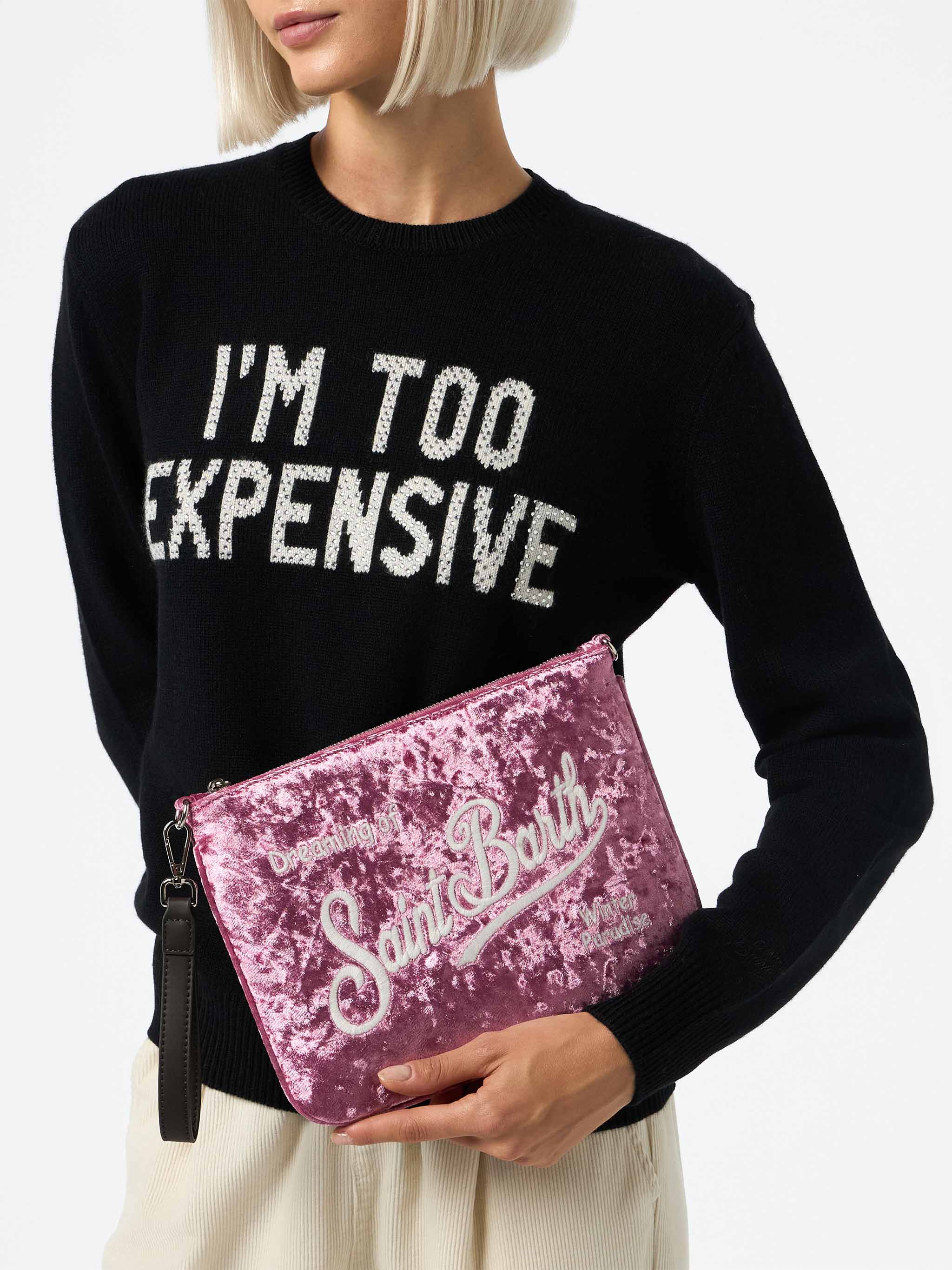 Lilac chenille Parisienne pouch with chain - Image 2
