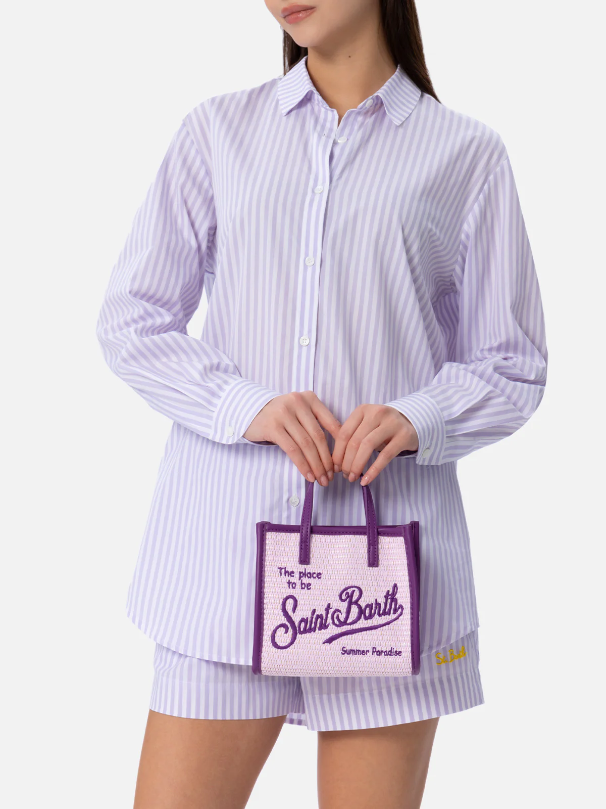 Vivian Mini Straw lilac straw effect handbag - Image 5