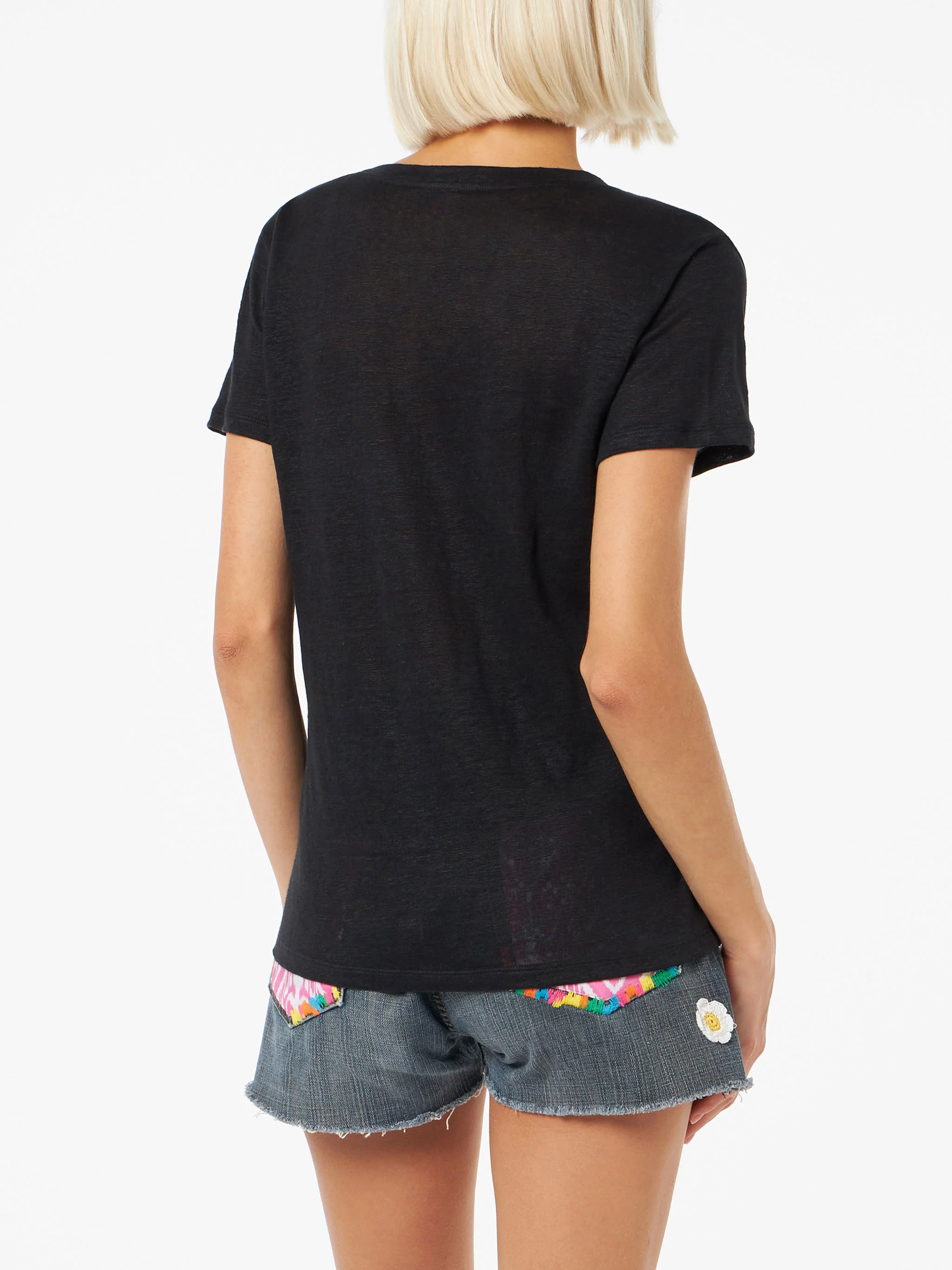 Linen jersey black V-neck t-shirt Eloise - Image 3