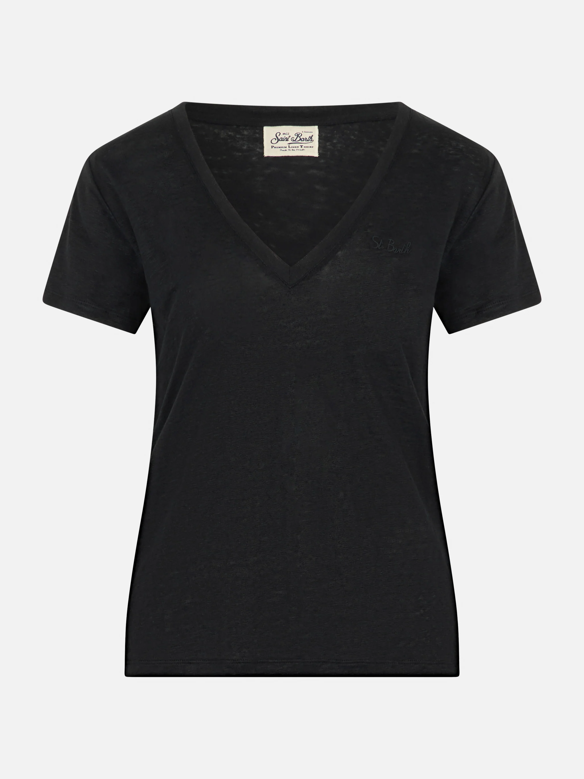 Linen jersey black V-neck t-shirt Eloise - Image 4