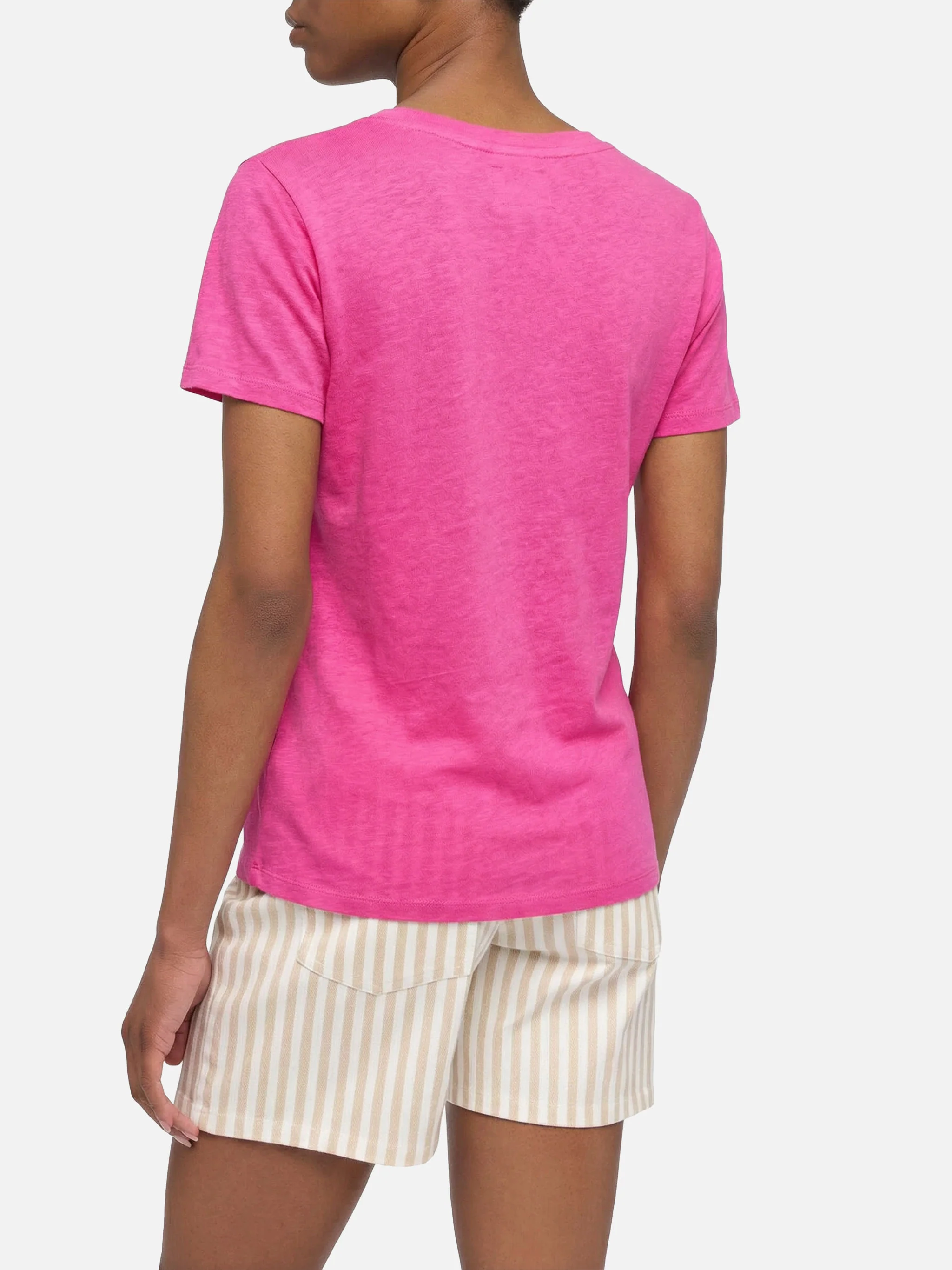 Linen jersey fluo pink V-neck t-shirt Eloise - Image 2