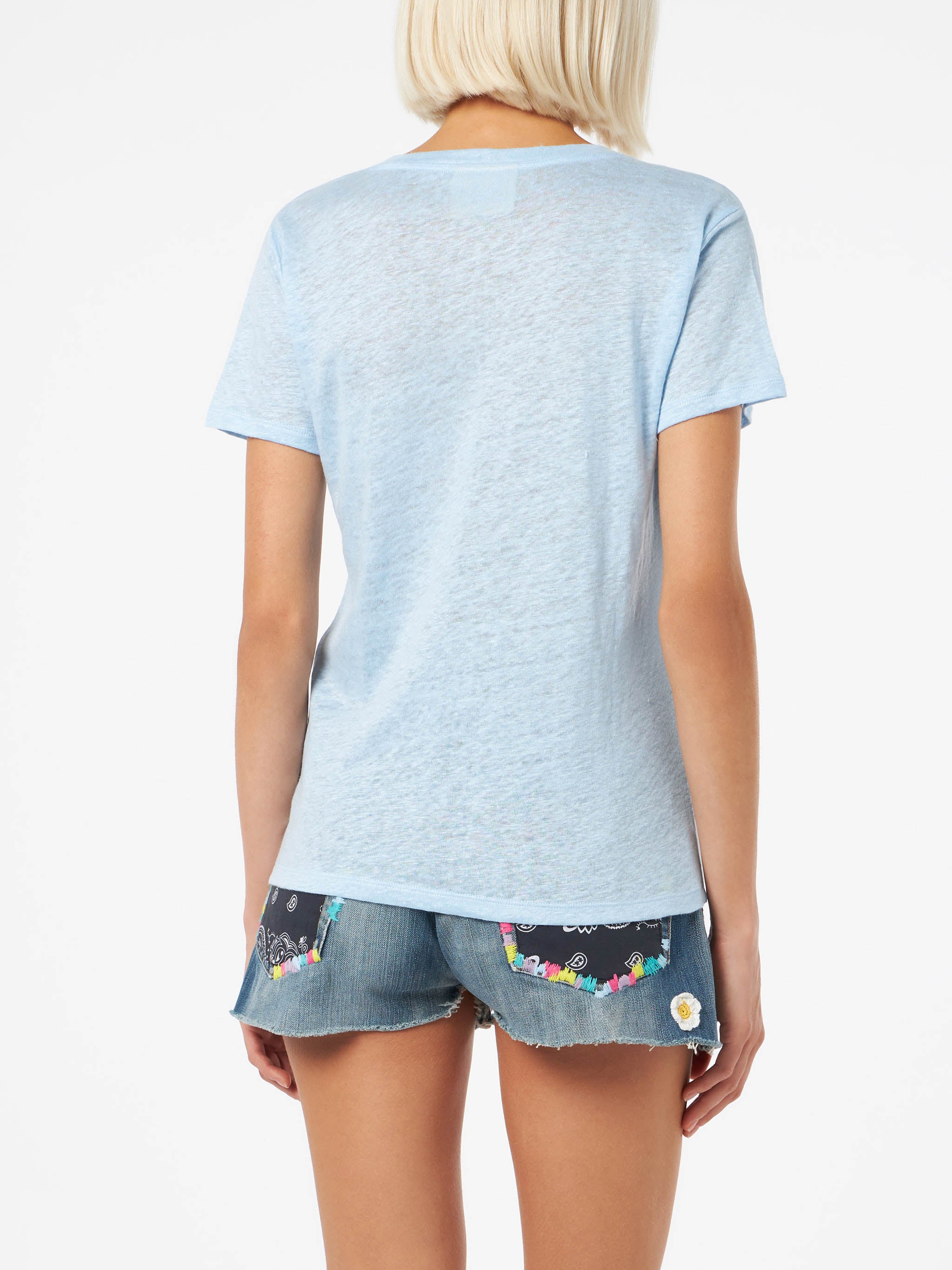 Linen jersey light blue V-neck t-shirt Eloise - Image 3