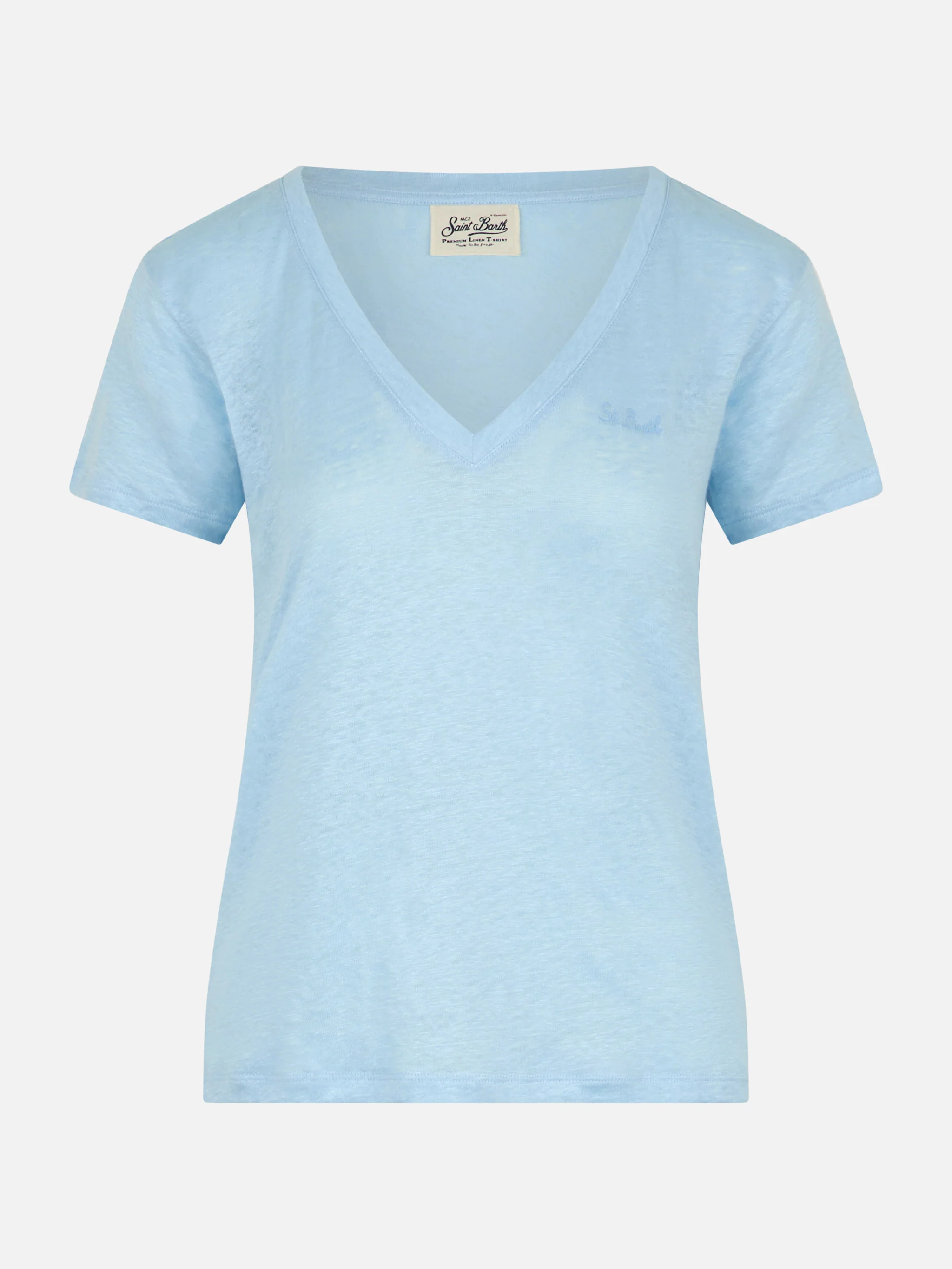 Linen jersey light blue V-neck t-shirt Eloise - Image 4