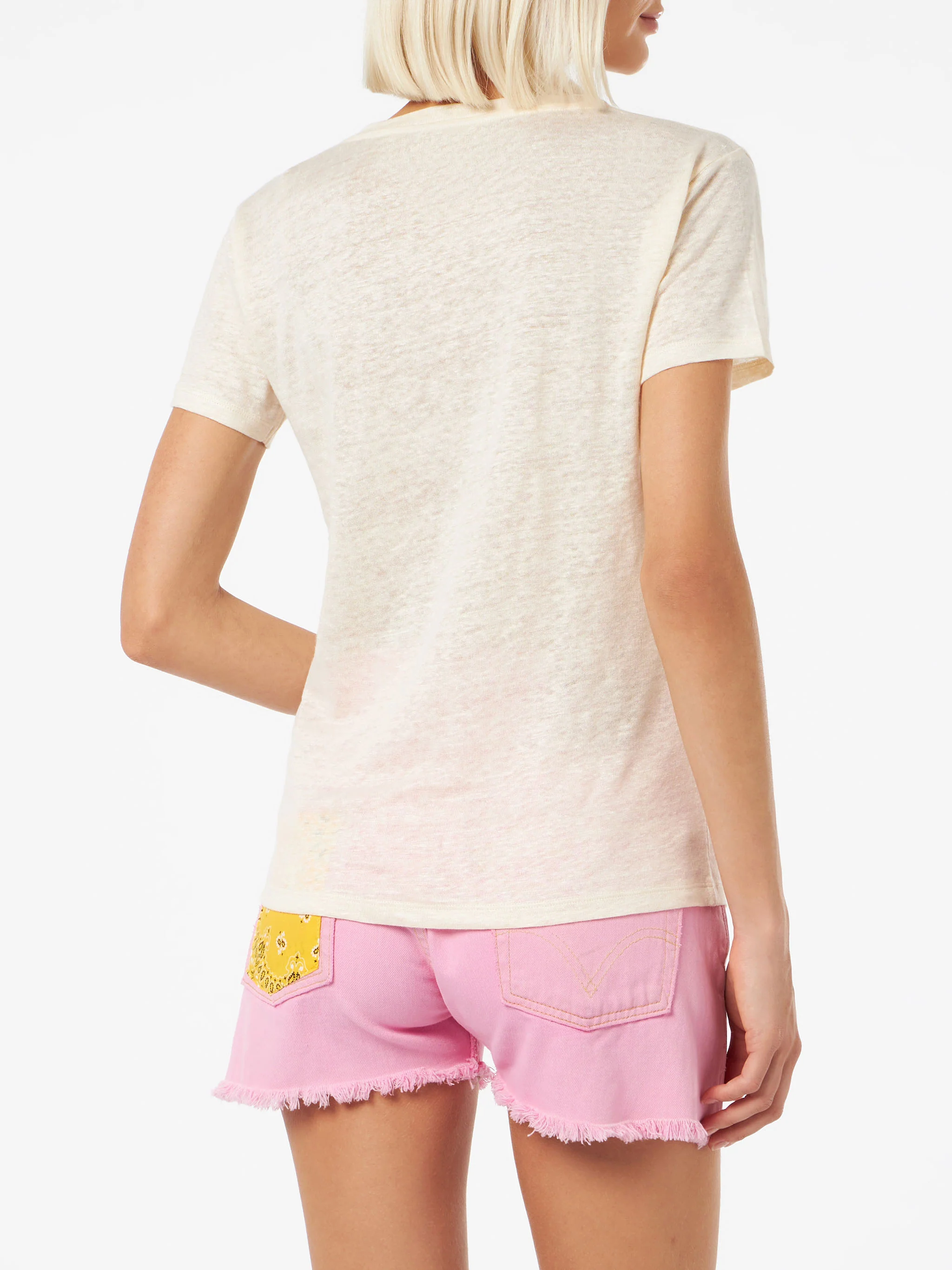 Linen jersey off-white V-neck t-shirt Eloise - Image 3