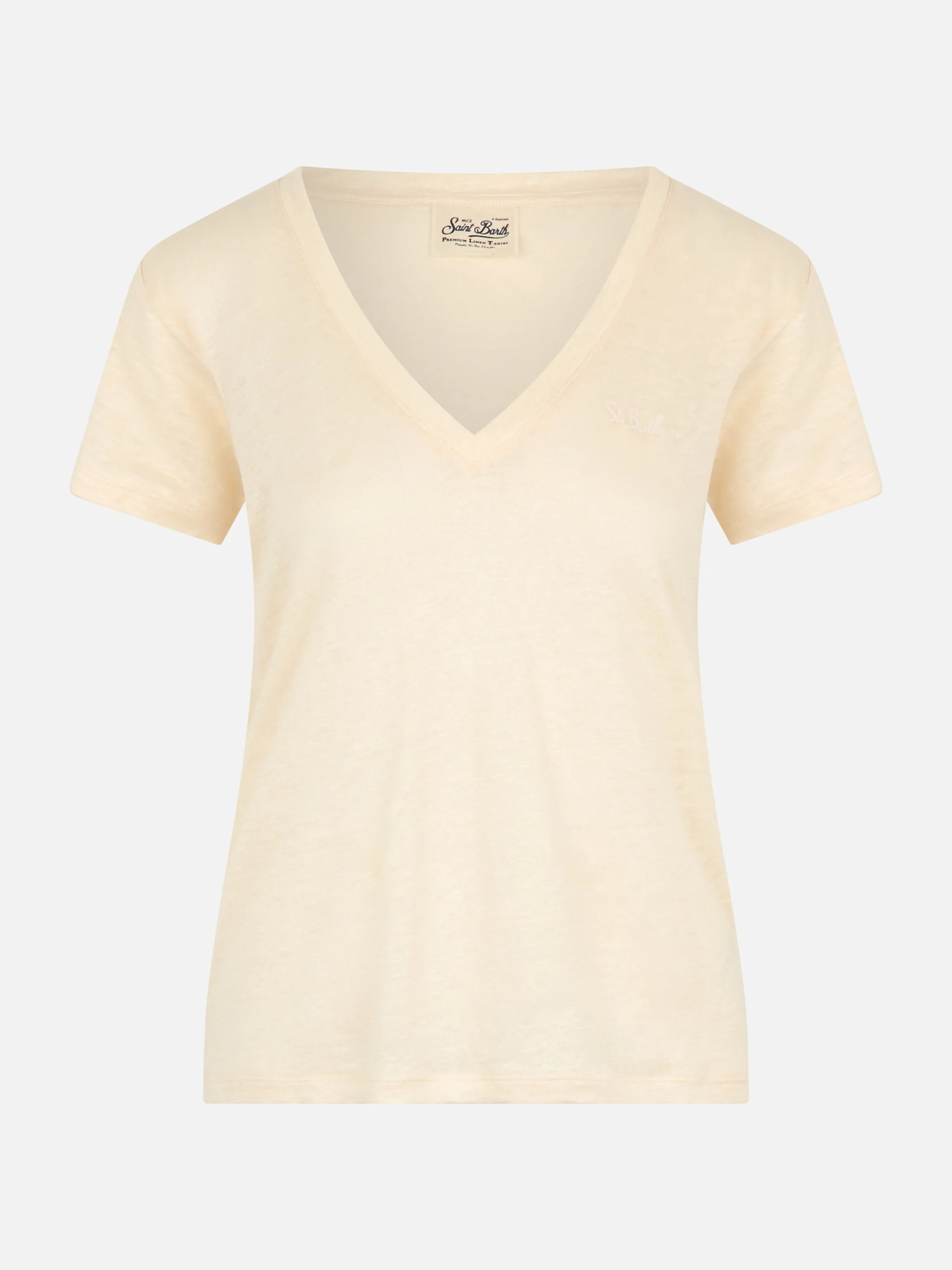 Linen jersey off-white V-neck t-shirt Eloise - Image 4