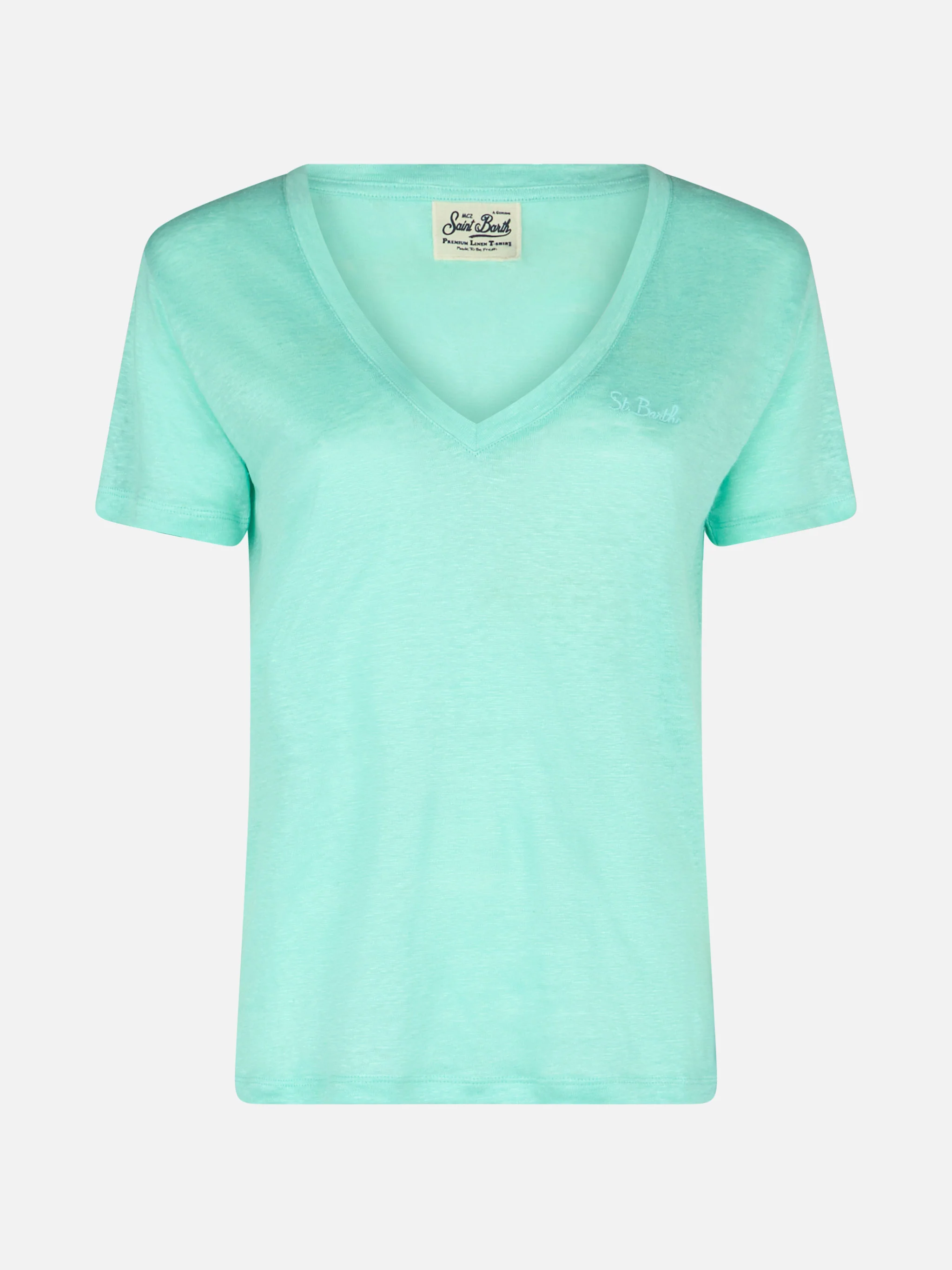 Eloise sage green linen jersey t-shirt with embroidery - Image 4