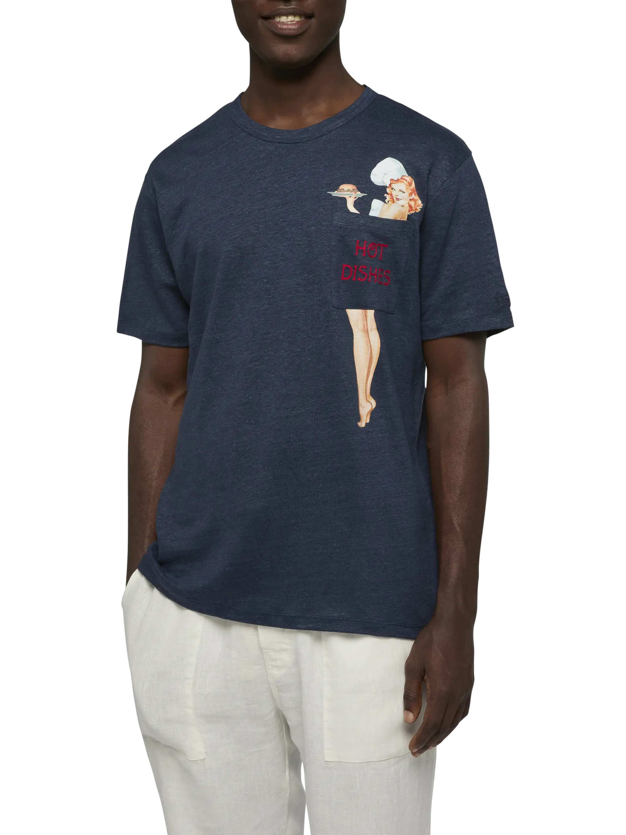 Linen jersey t-shirt Ecstasea with printed and embroidered pocket - Image 2