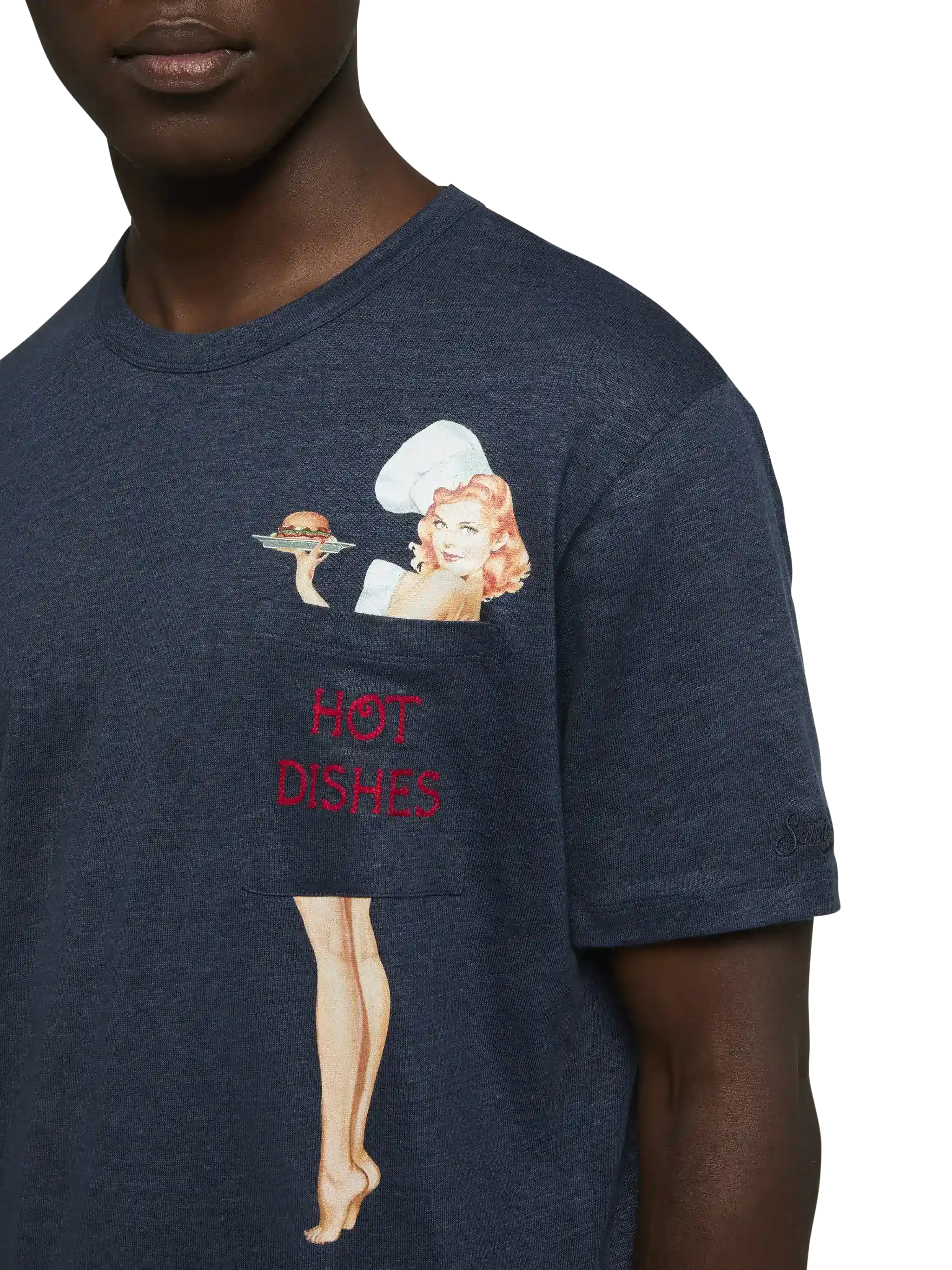 Linen jersey t-shirt Ecstasea with printed and embroidered pocket - Image 3