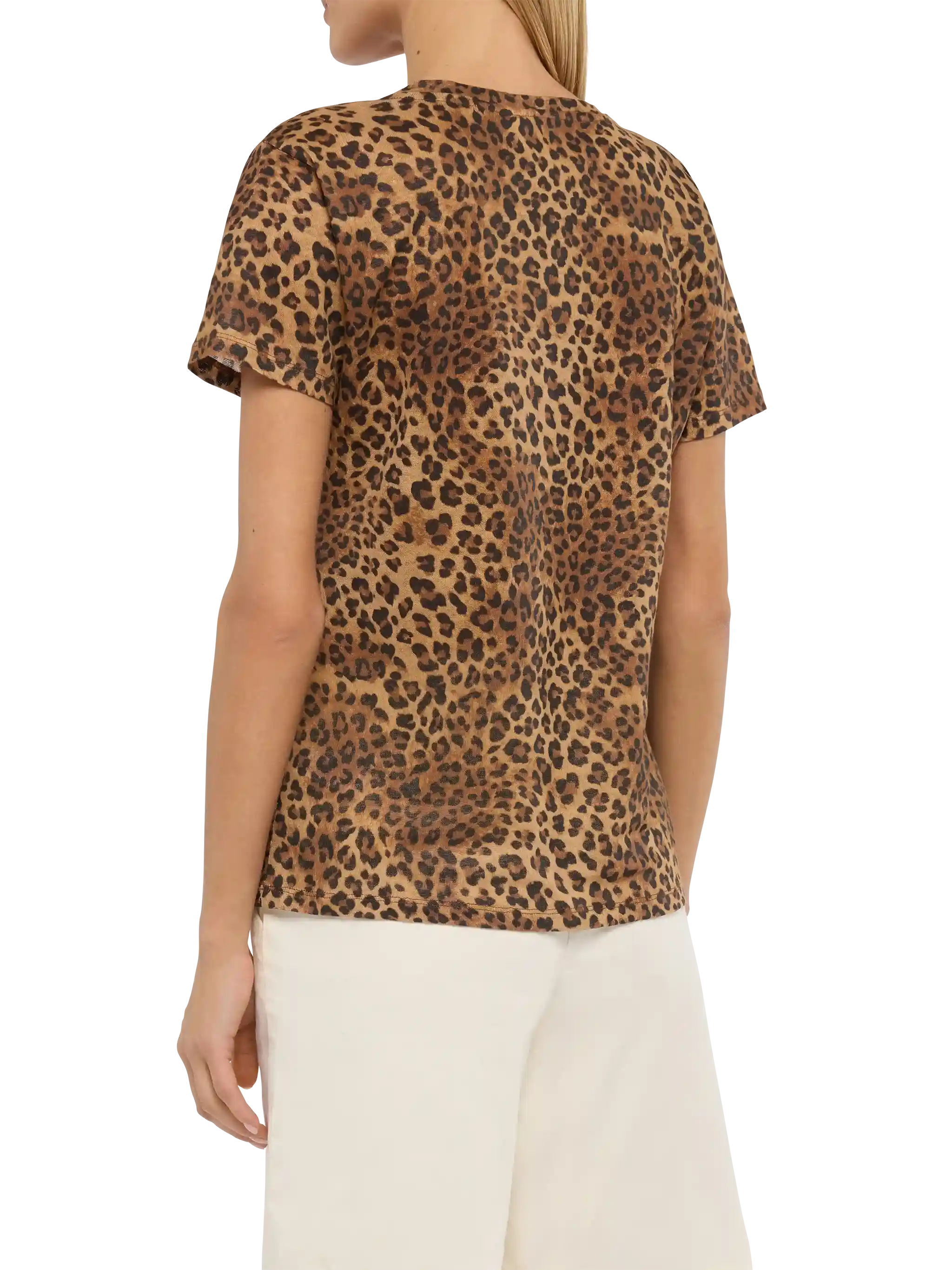 Linen jersey V-neck t-shirt Eloise with animalier print - Image 4