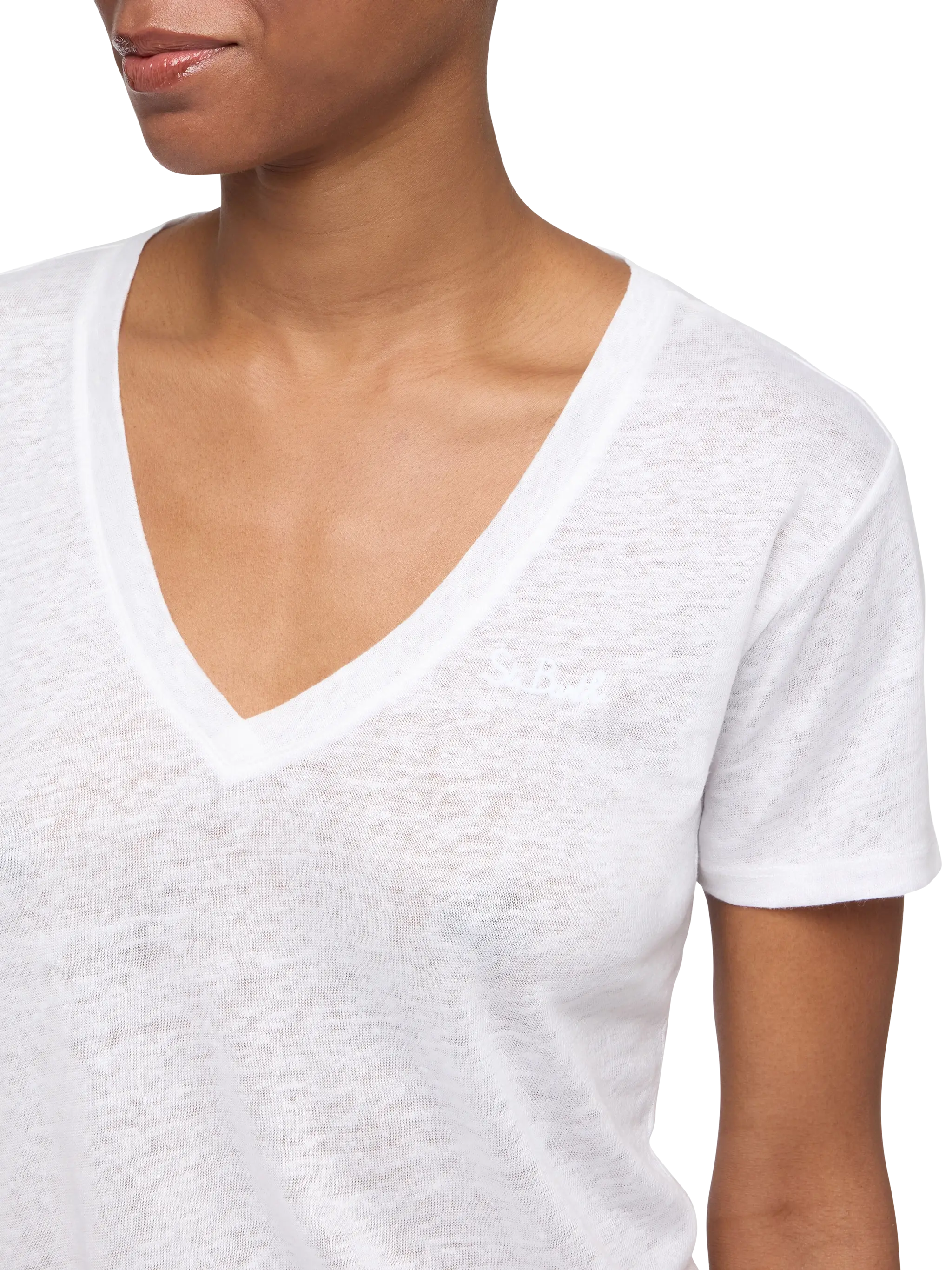 Linen jersey white V-neck t-shirt Eloise - Image 2
