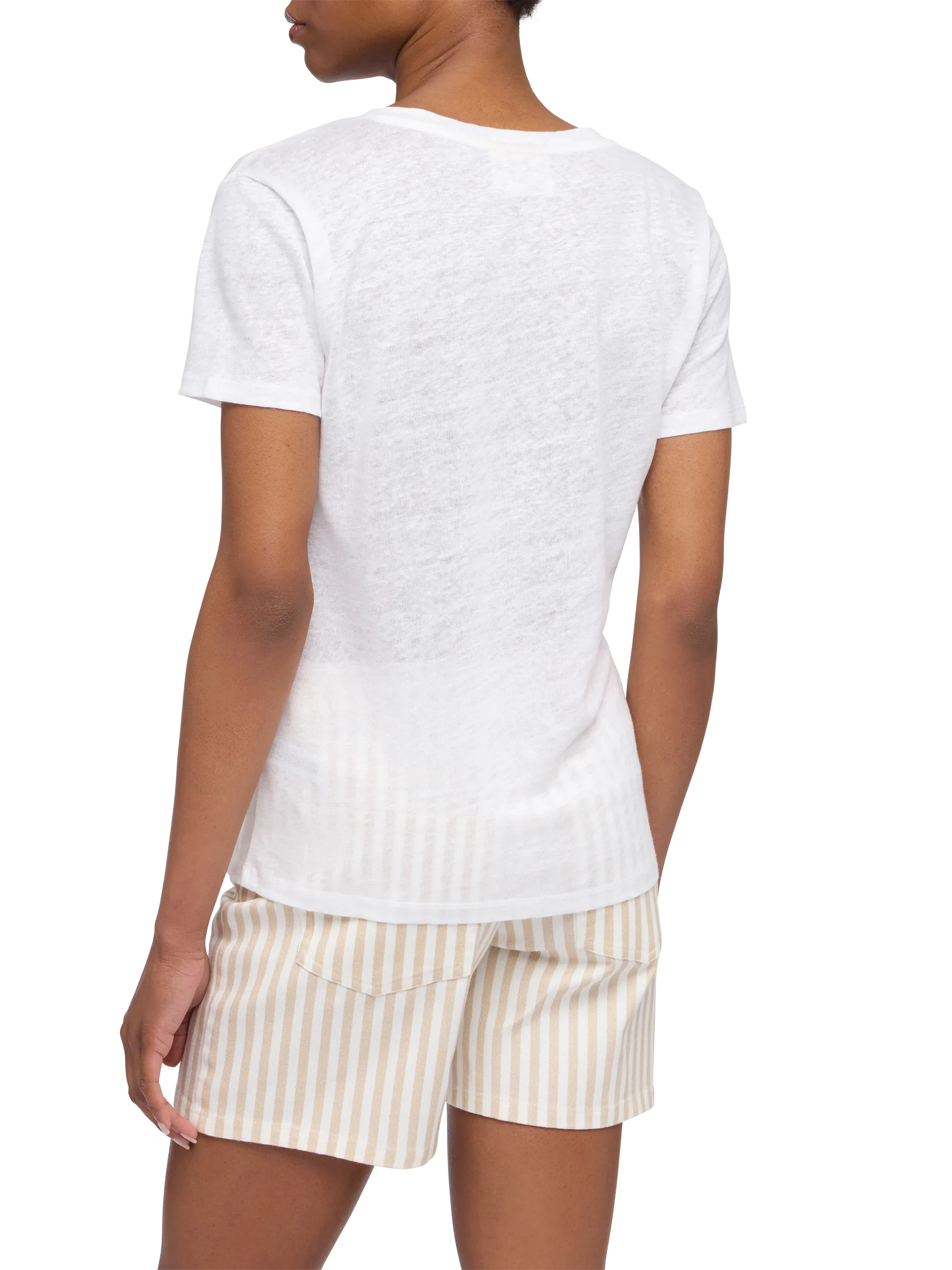 Linen jersey white V-neck t-shirt Eloise - Image 3